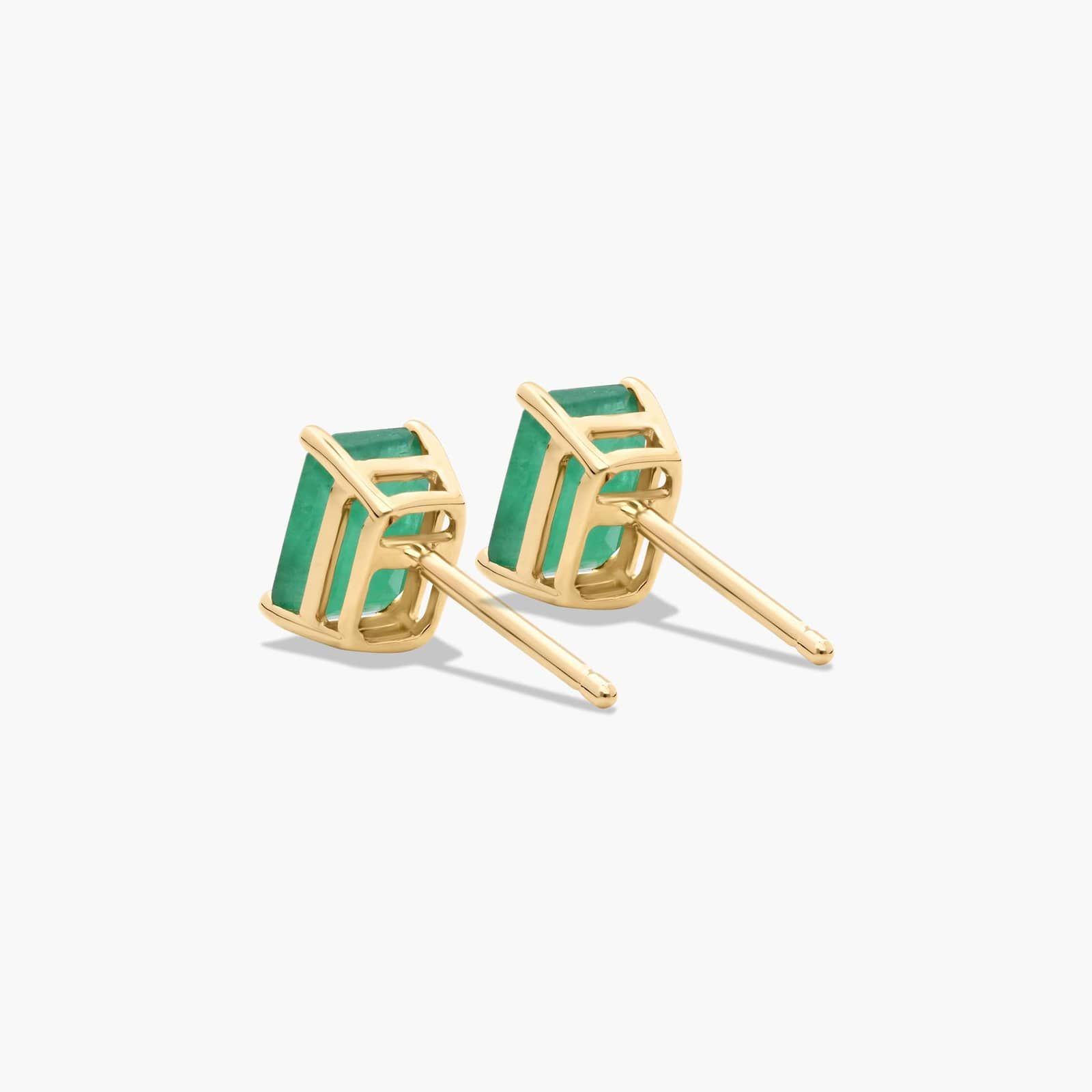 Emerald Cut Emerald Birthstone Stud Earrings In 14K Yellow Gold