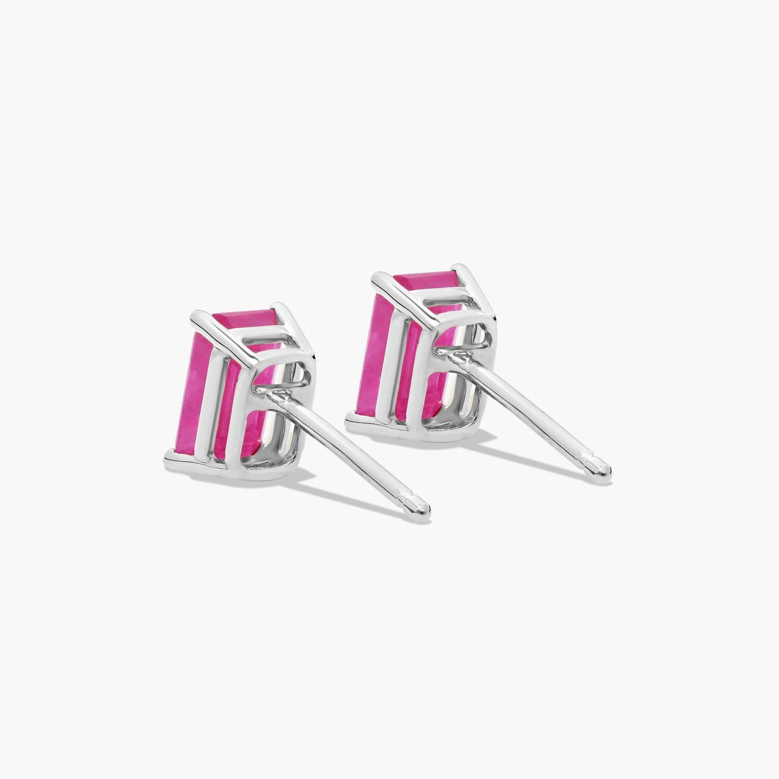 Emerald Cut Ruby Birthstone Stud Earrings In 14K White Gold