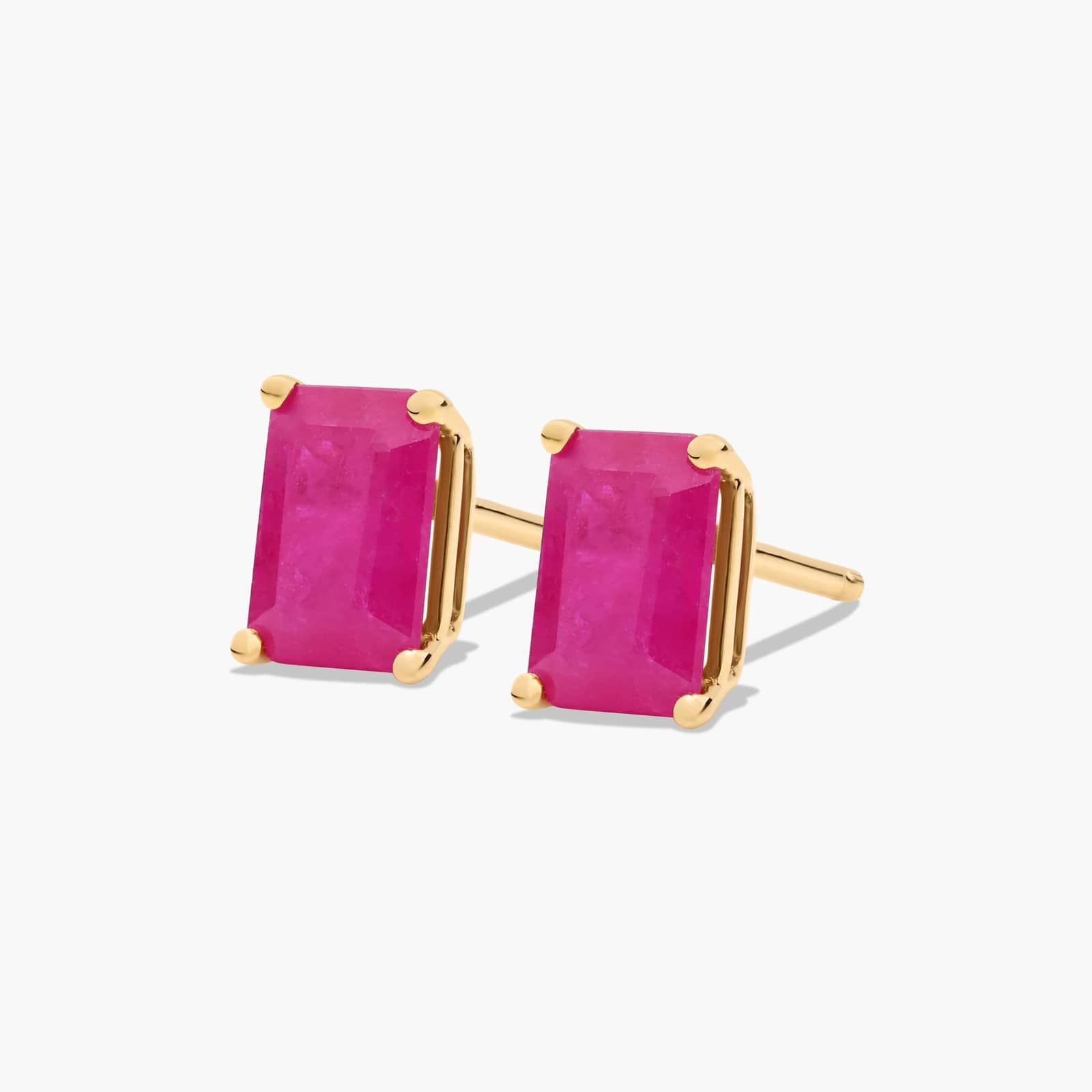 Emerald Cut Ruby Birthstone Stud Earrings In 14K Yellow Gold