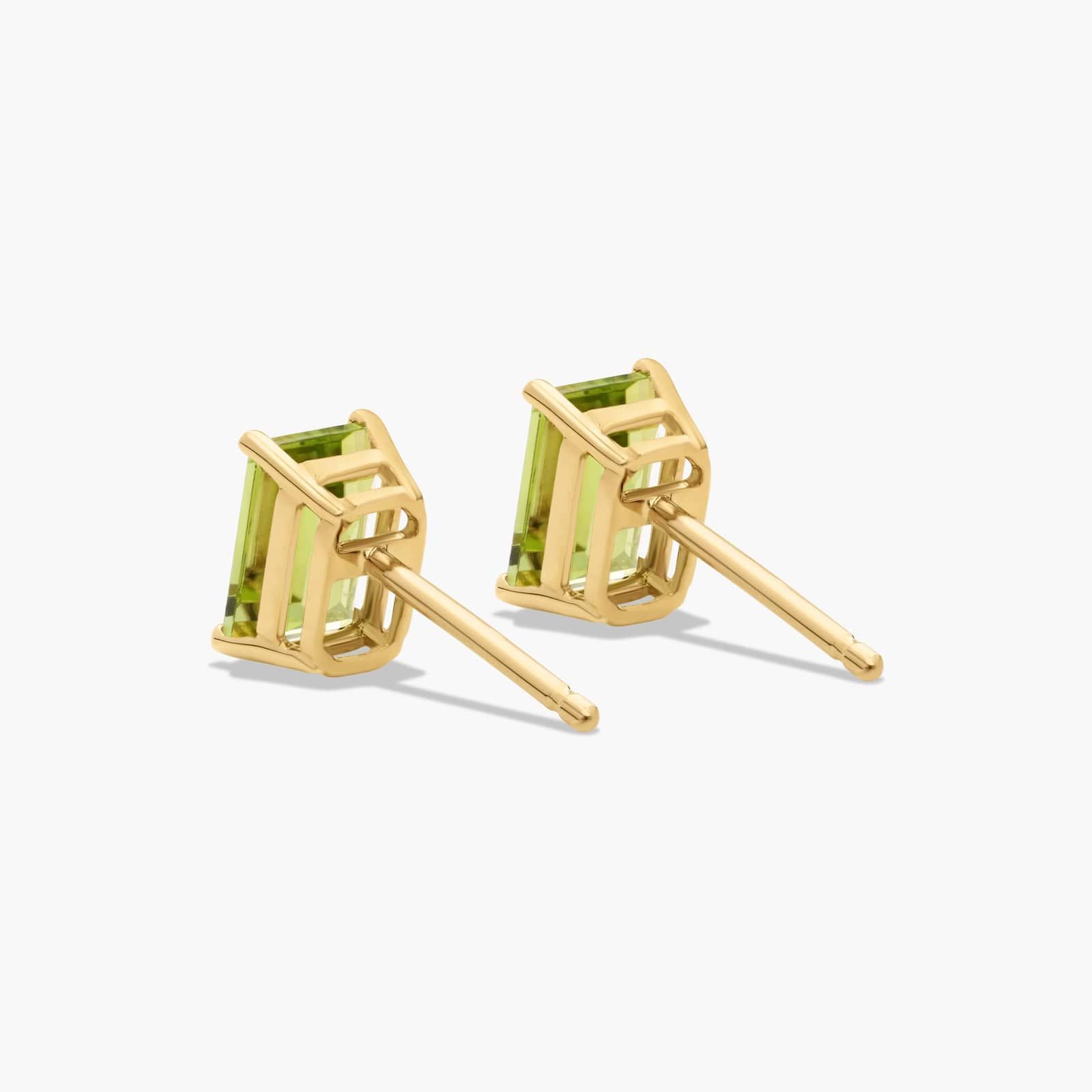 Emerald Cut Peridot Birthstone Stud Earrings In 14K Yellow Gold