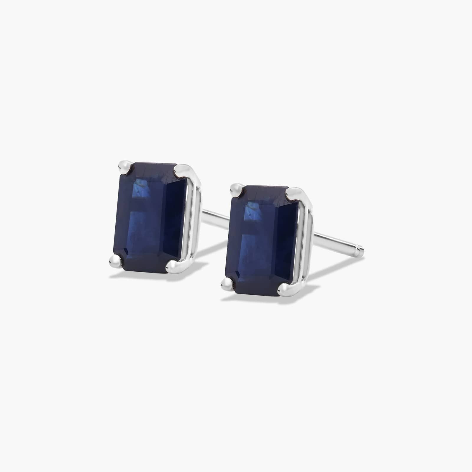 Emerald Cut Sapphire Birthstone Stud Earrings In 14K White Gold