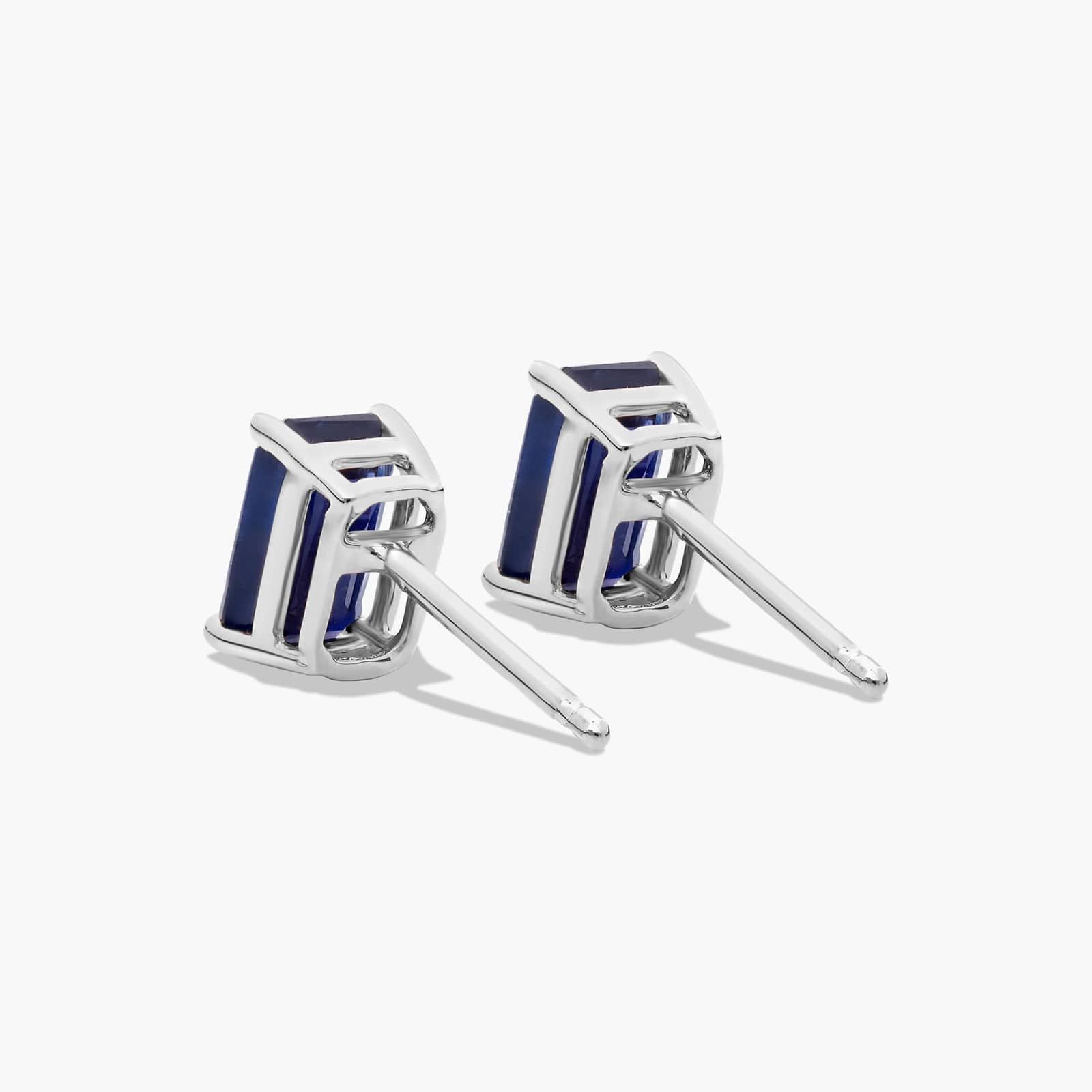 Emerald Cut Sapphire Birthstone Stud Earrings In 14K White Gold
