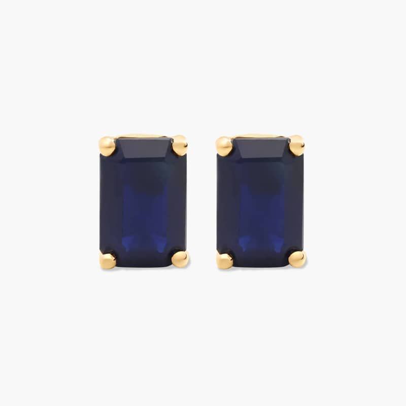 Emerald Cut Sapphire Birthstone Stud Earrings In 14K Yellow Gold