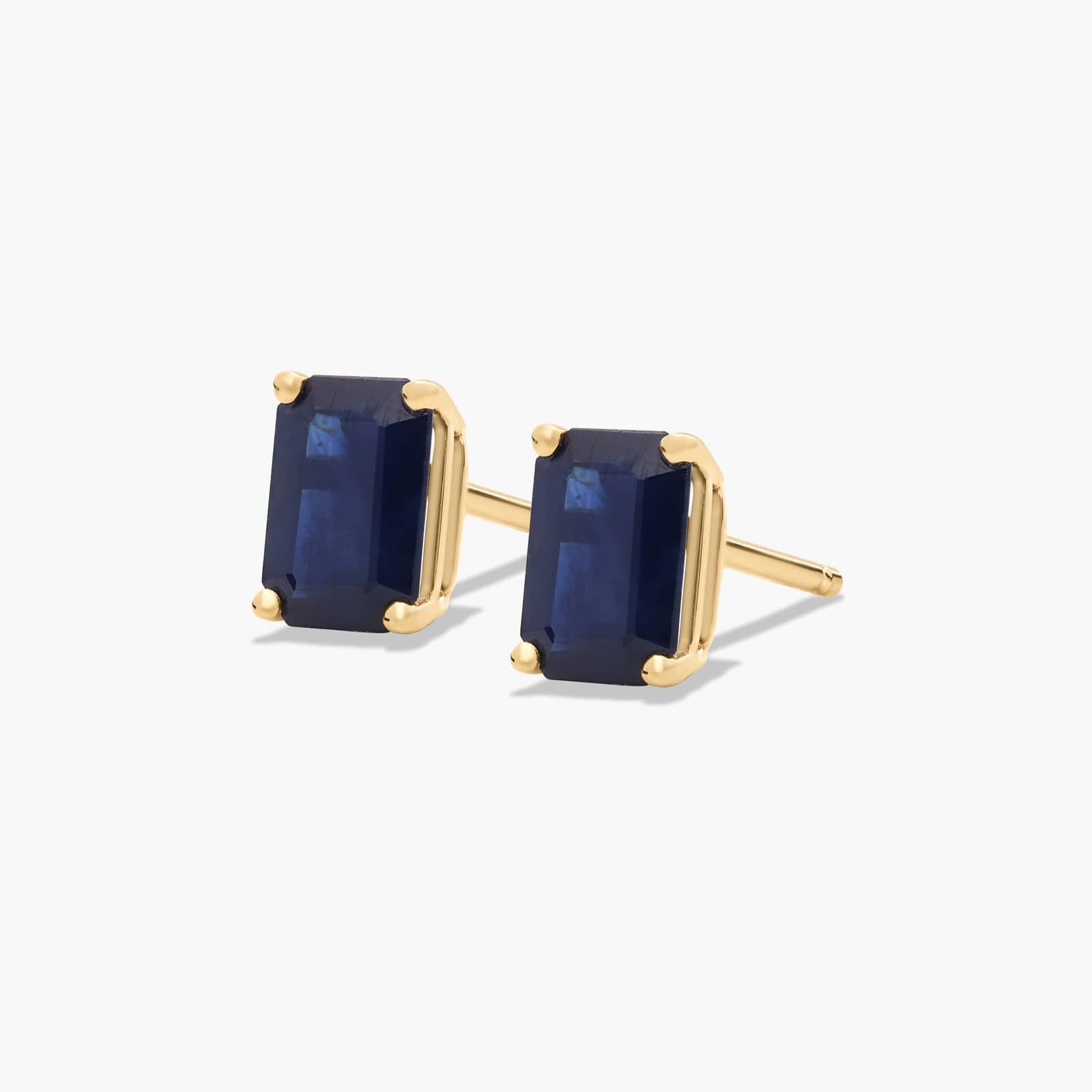 Emerald Cut Sapphire Birthstone Stud Earrings In 14K Yellow Gold