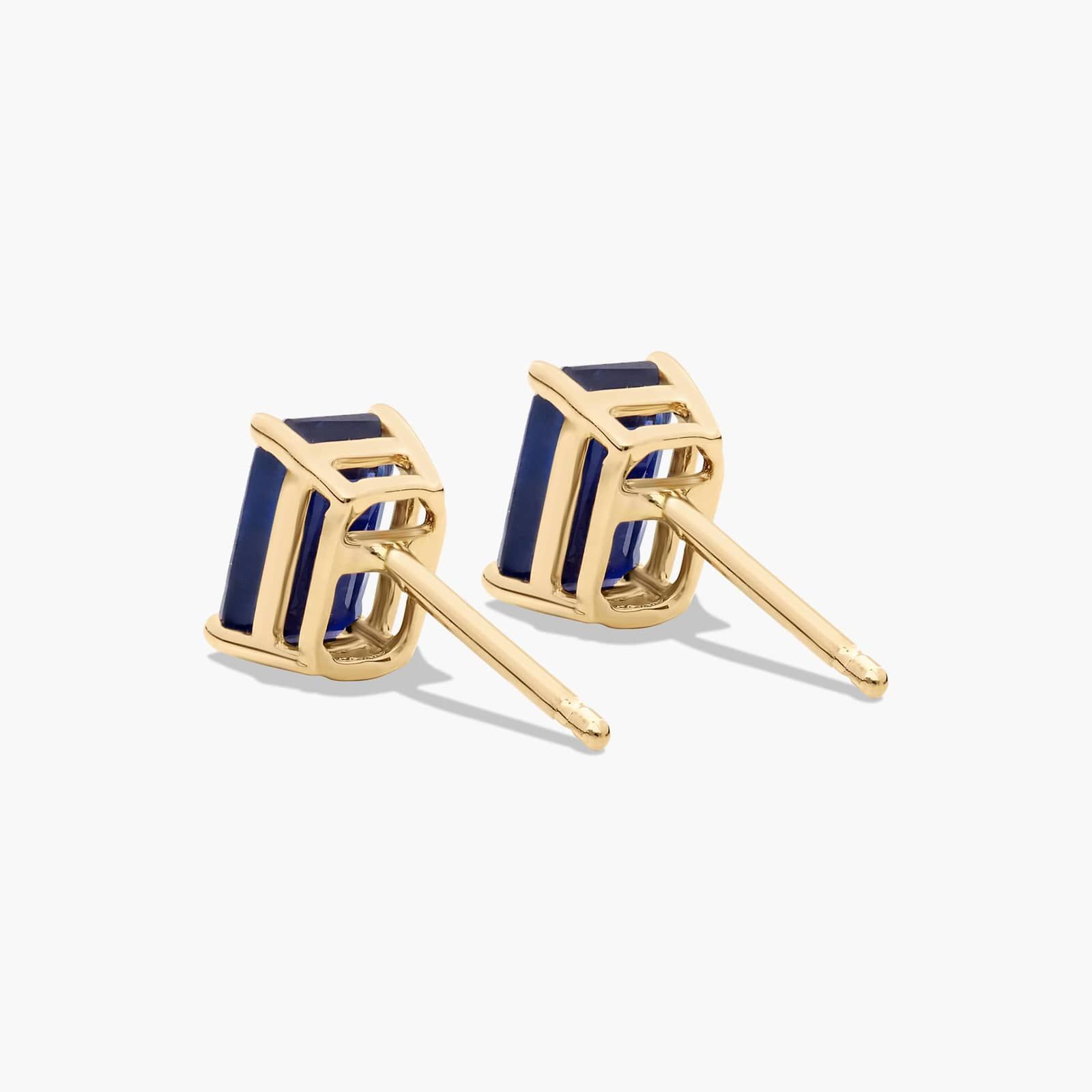 Emerald Cut Sapphire Birthstone Stud Earrings In 14K Yellow Gold