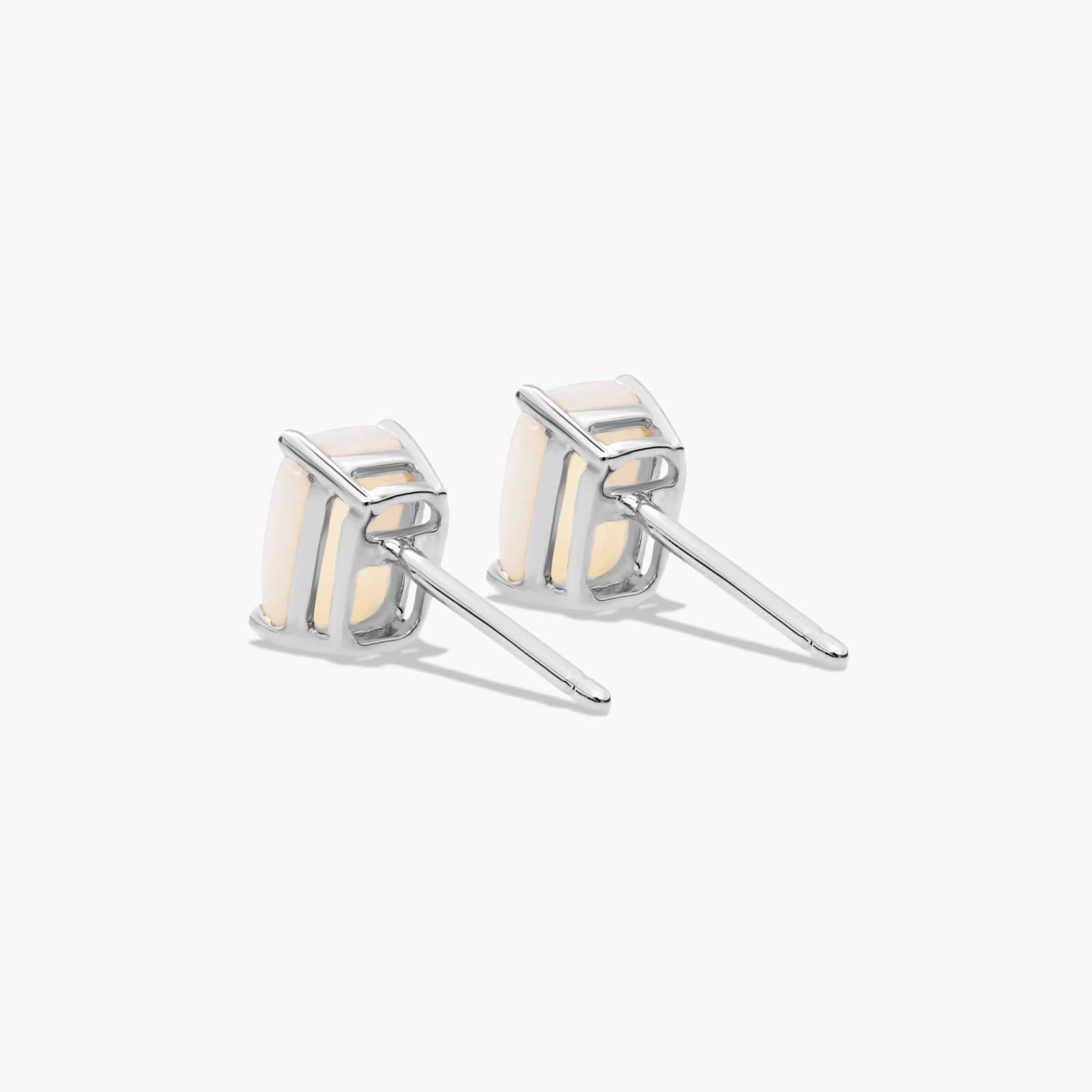 Emerald Cut Opal Birthstone Stud Earrings In 14K White Gold