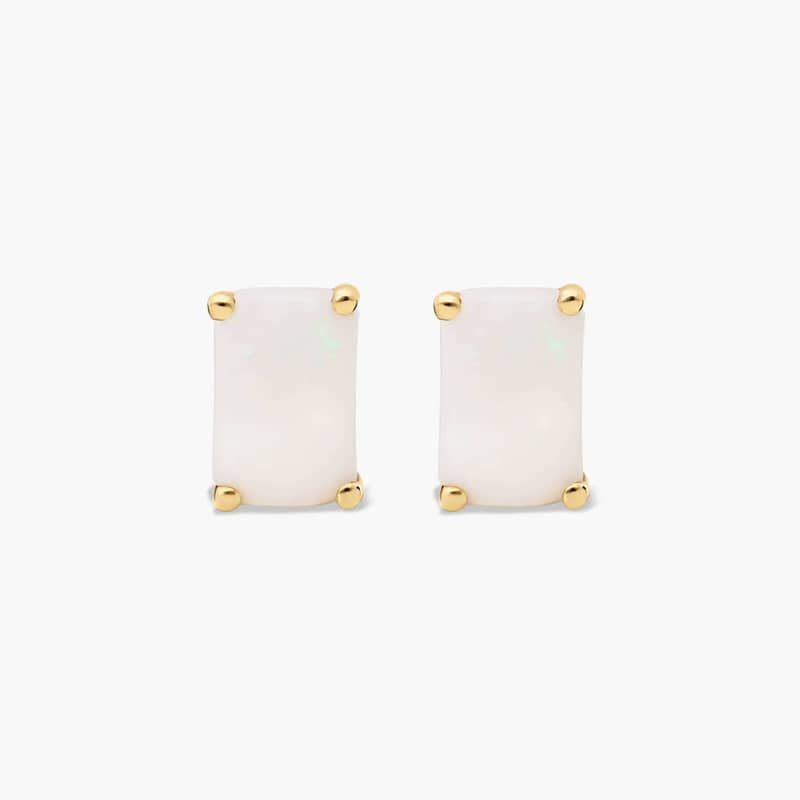 Emerald Cut Opal Birthstone Stud Earrings In 14K Yellow Gold