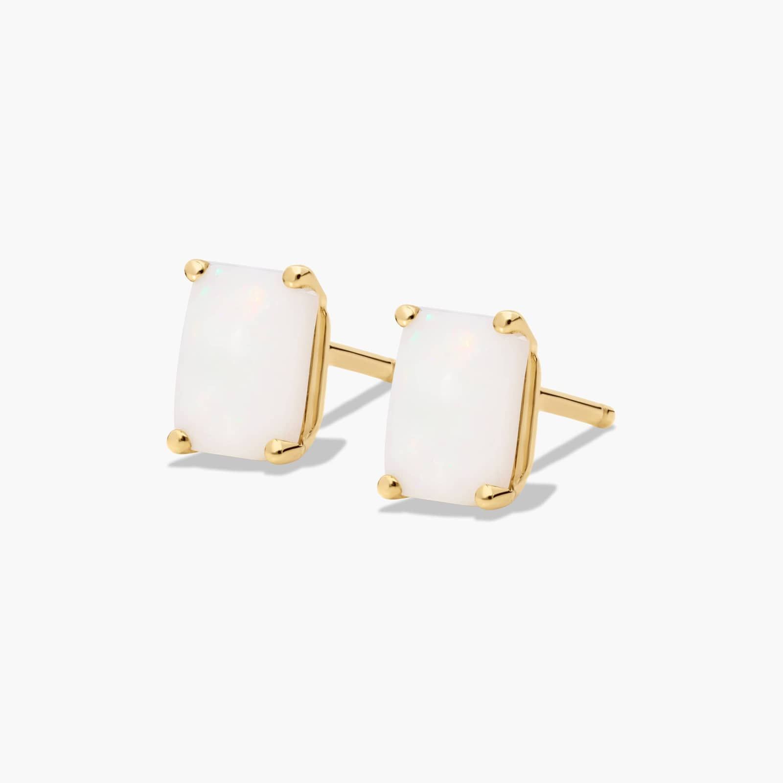 Emerald Cut Opal Birthstone Stud Earrings In 14K Yellow Gold