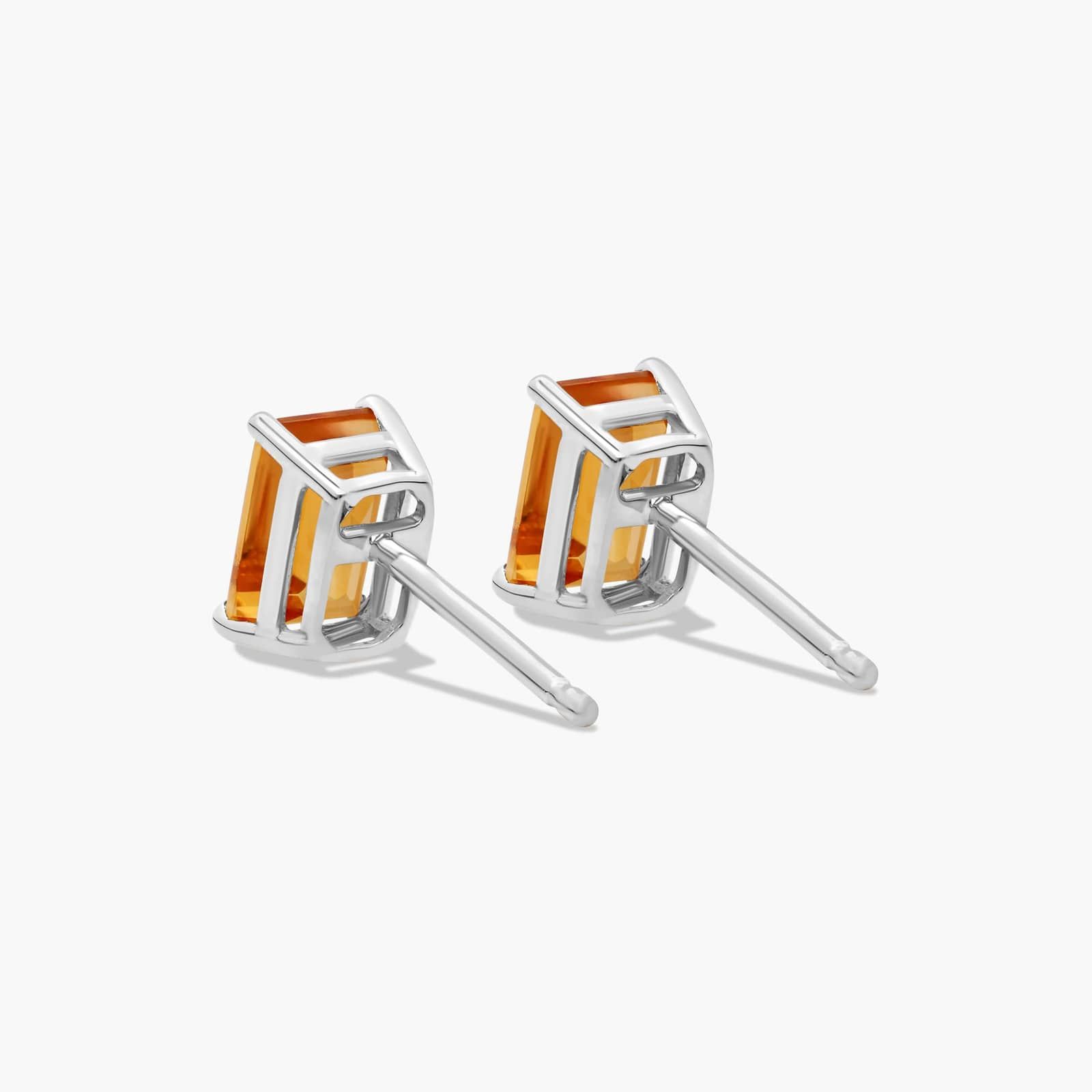Emerald Cut Citrine Birthstone Stud Earrings In 14K White Gold