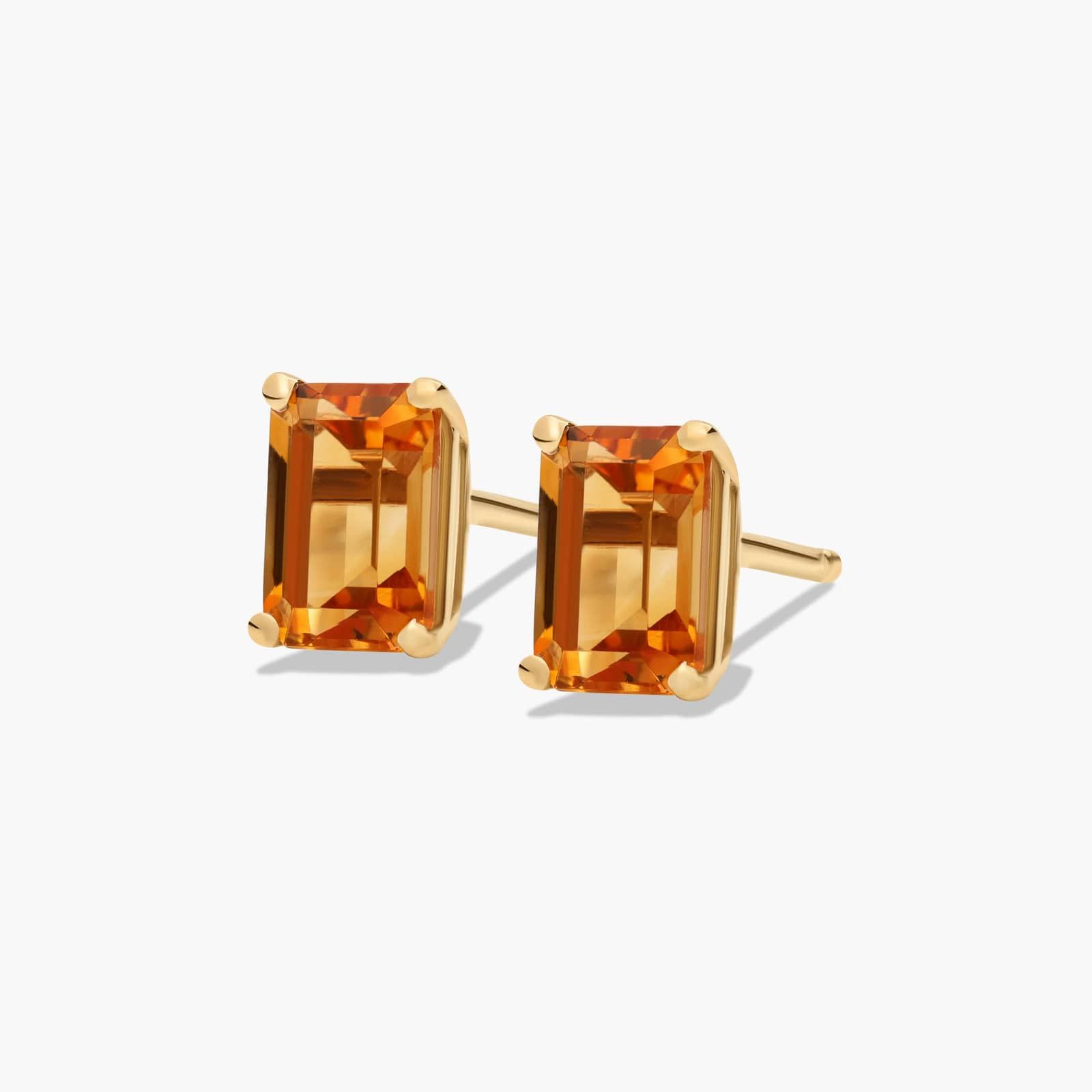 Emerald Cut Citrine Birthstone Stud Earrings In 14K Yellow Gold