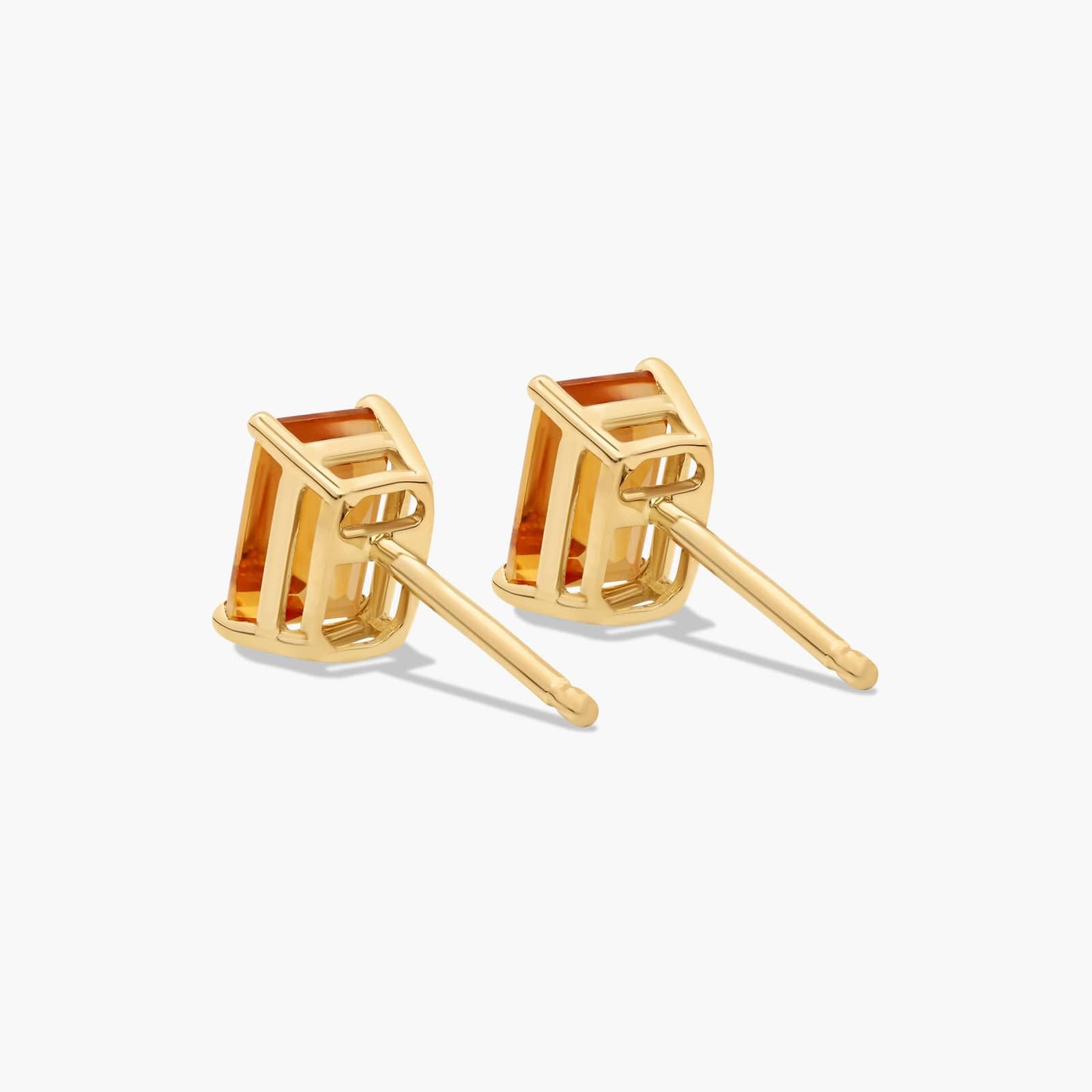 Emerald Cut Citrine Birthstone Stud Earrings In 14K Yellow Gold