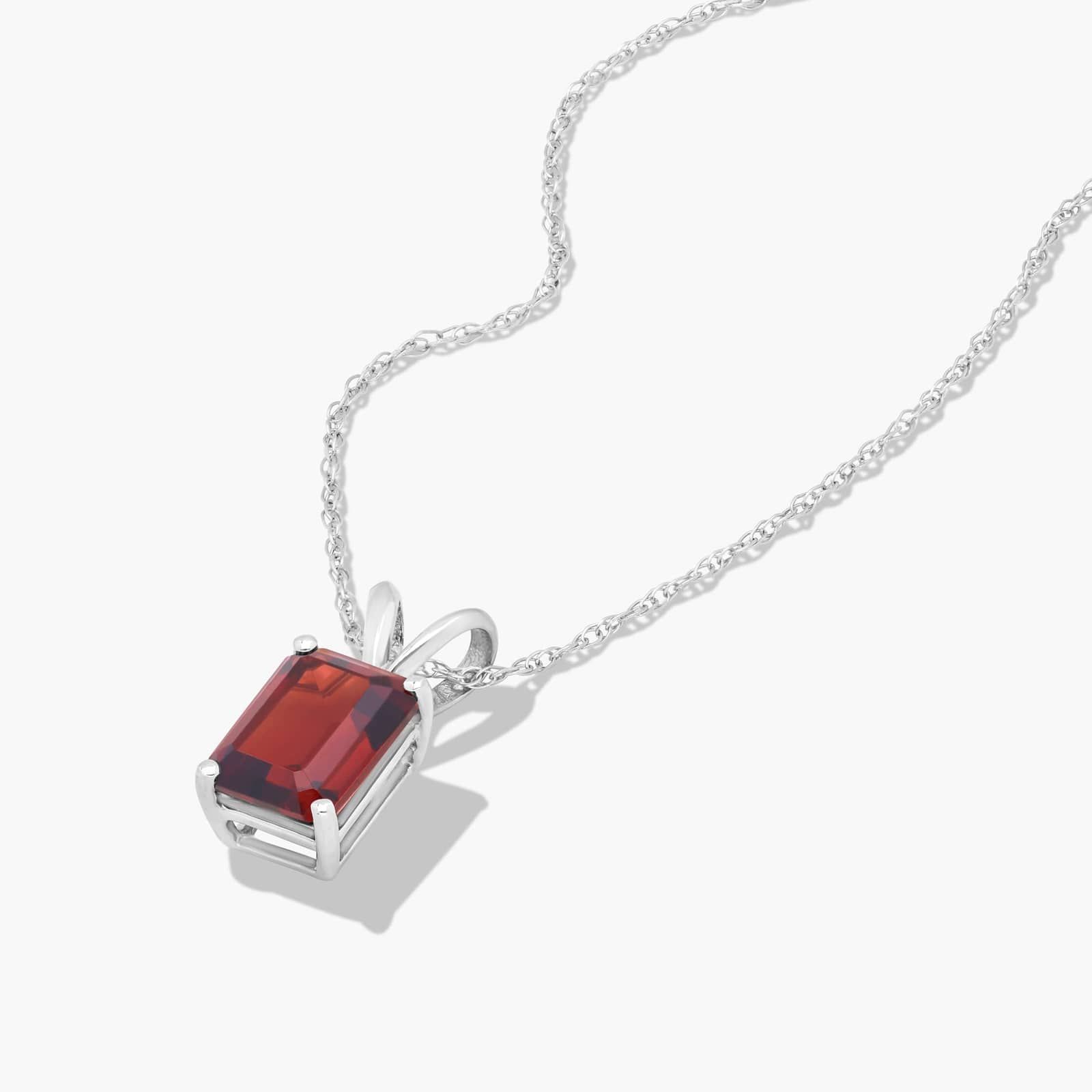 14K White Gold Emerald Cut Garnet Birthstone Pendant Necklace