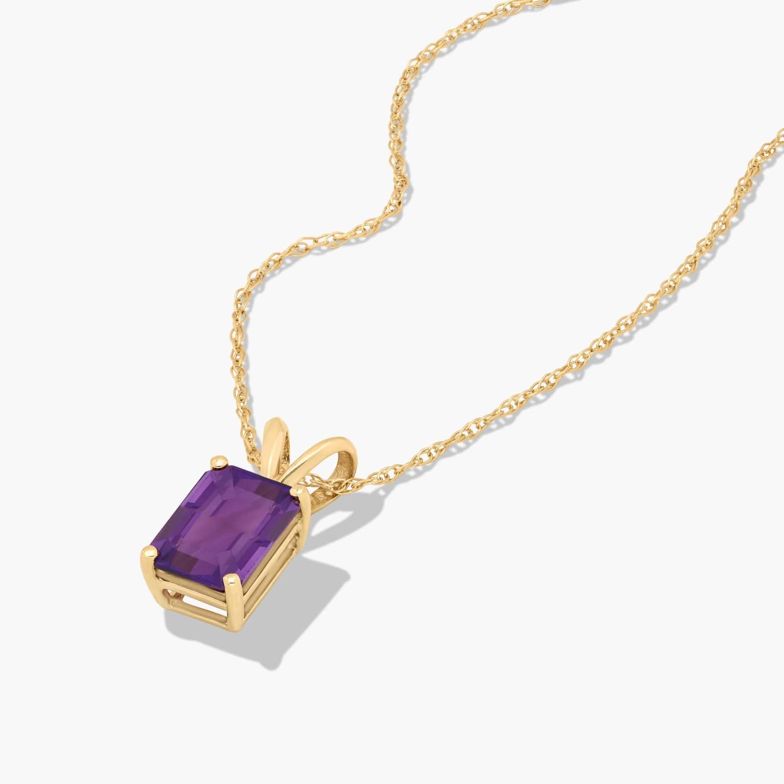 14K Yellow Gold Emerald Cut Amethyst Birthstone Pendant Necklace