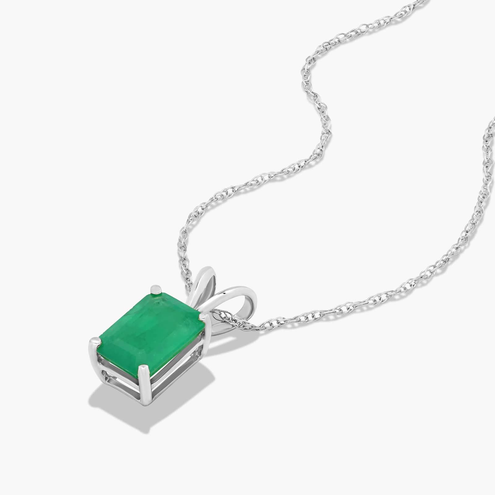 14K White Gold Emerald Cut Emerald Birthstone Pendant Necklace