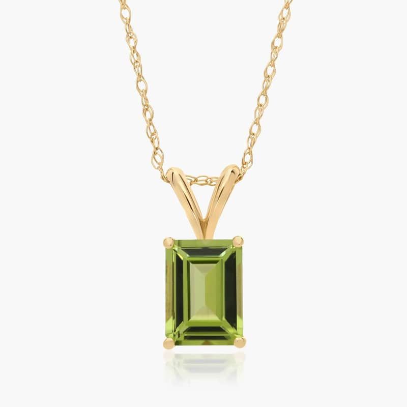 14K Yellow Gold Emerald Cut Peridot Birthstone Pendant Necklace