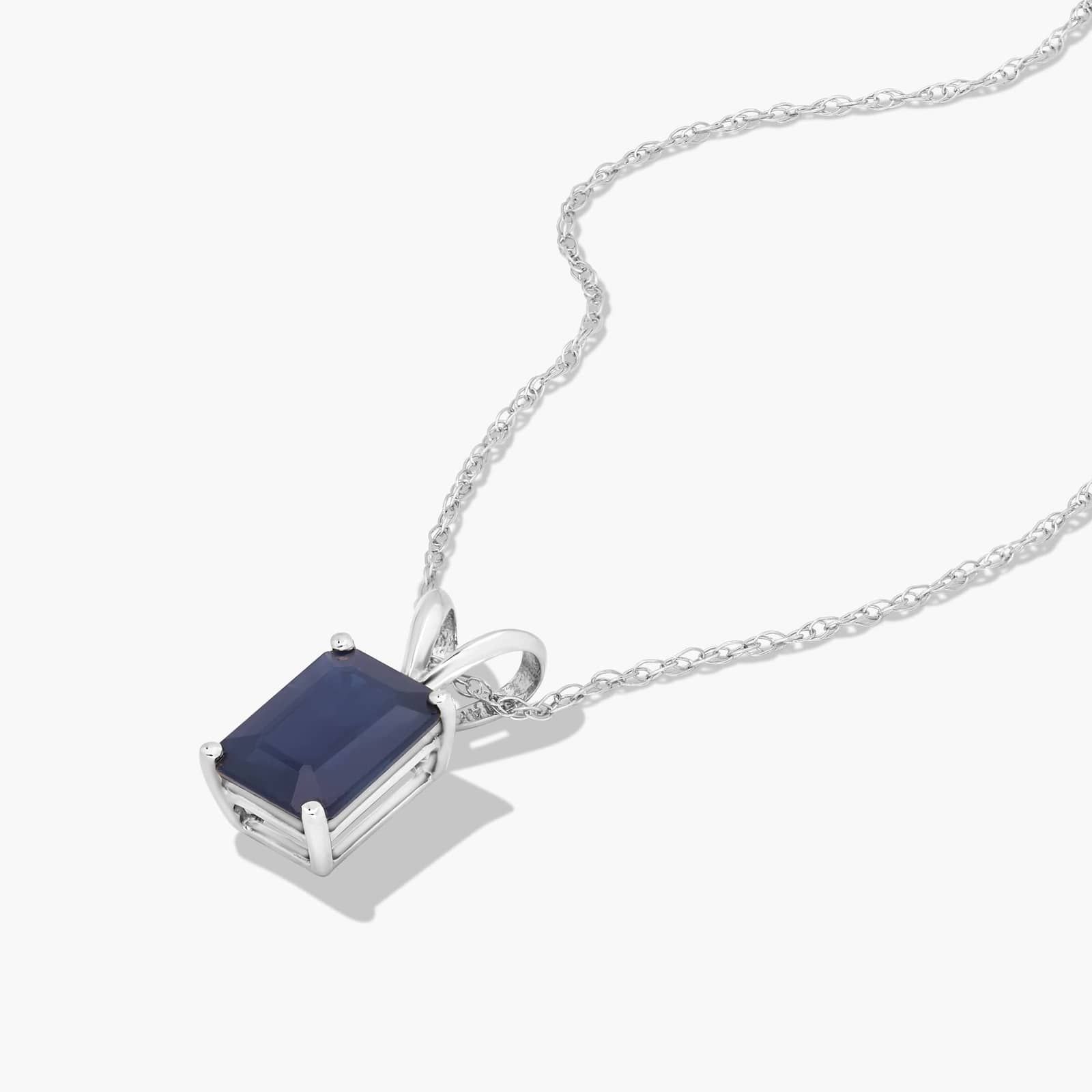 14K White Gold Emerald Cut Sapphire Birthstone Pendant Necklace