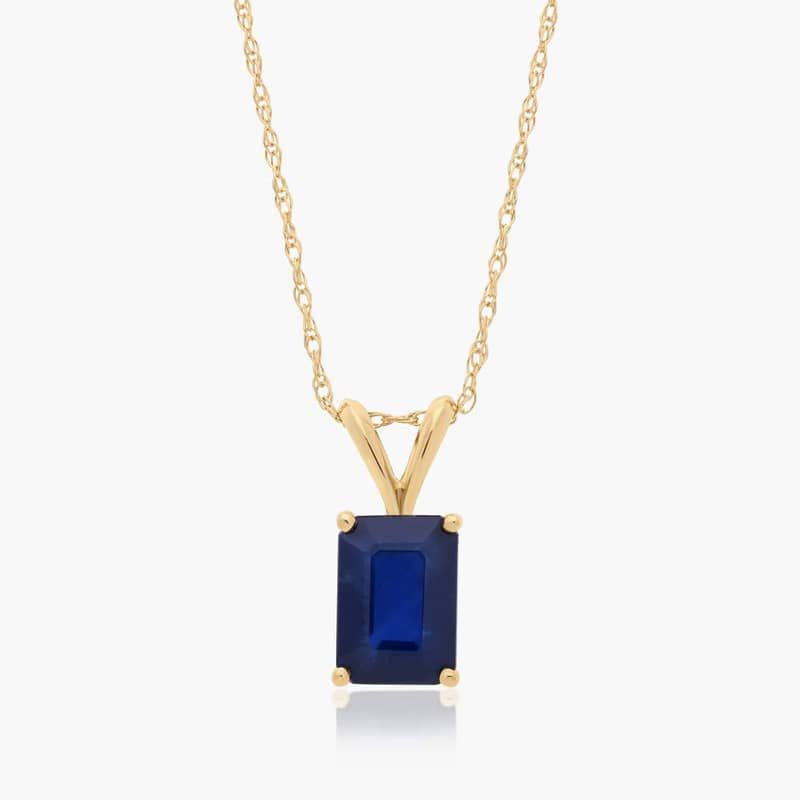 14K Yellow Gold Emerald Cut Sapphire Birthstone Pendant Necklace