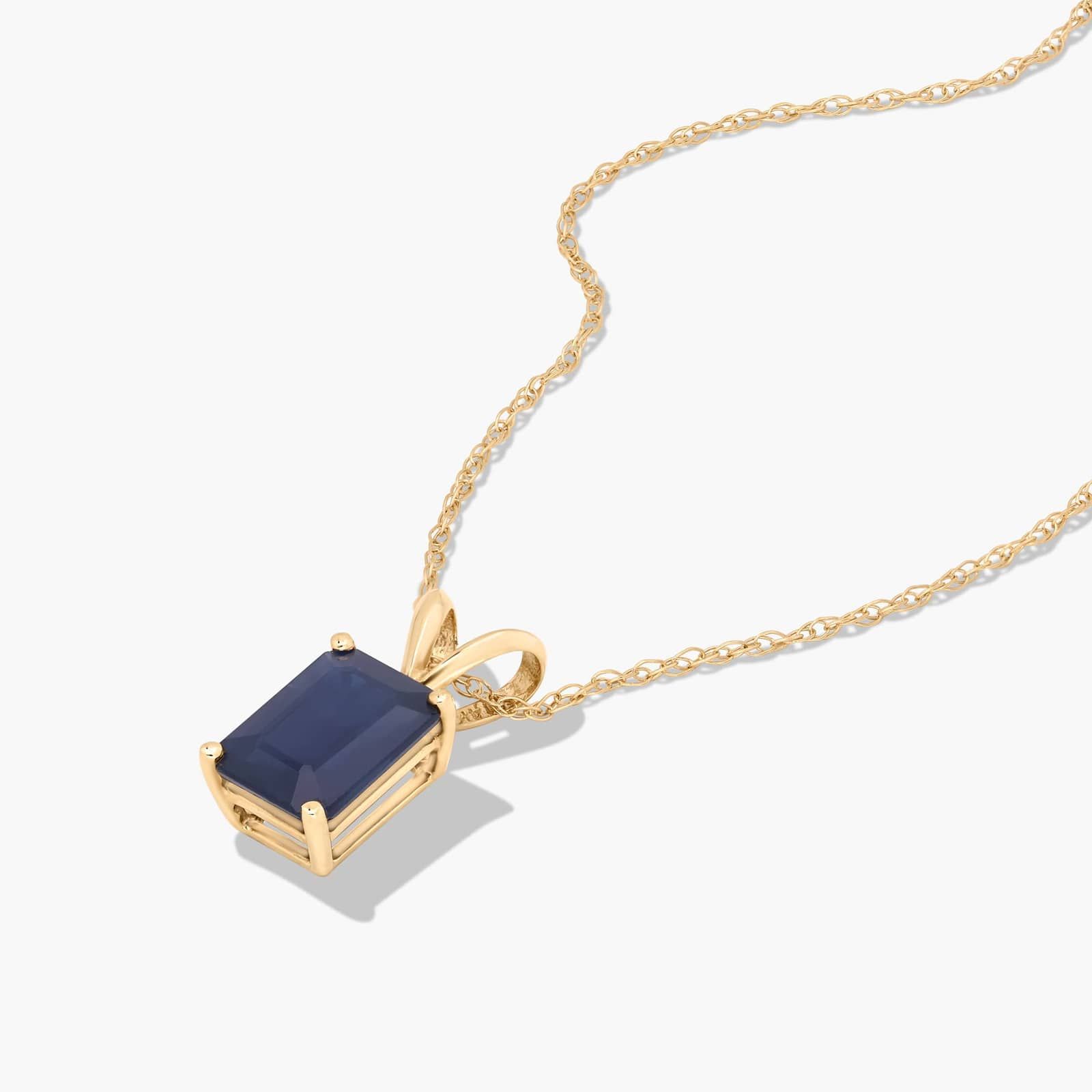 14K Yellow Gold Emerald Cut Sapphire Birthstone Pendant Necklace