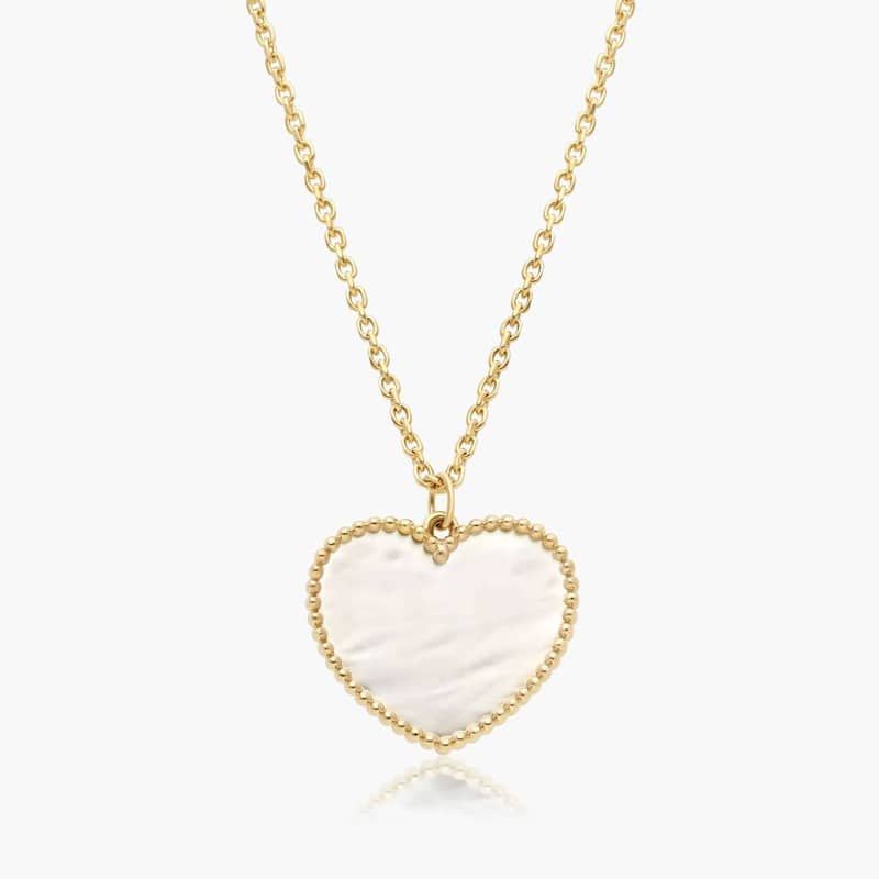 14K Yellow Gold Heart Shaped Mother of Pearl Pendant Necklace