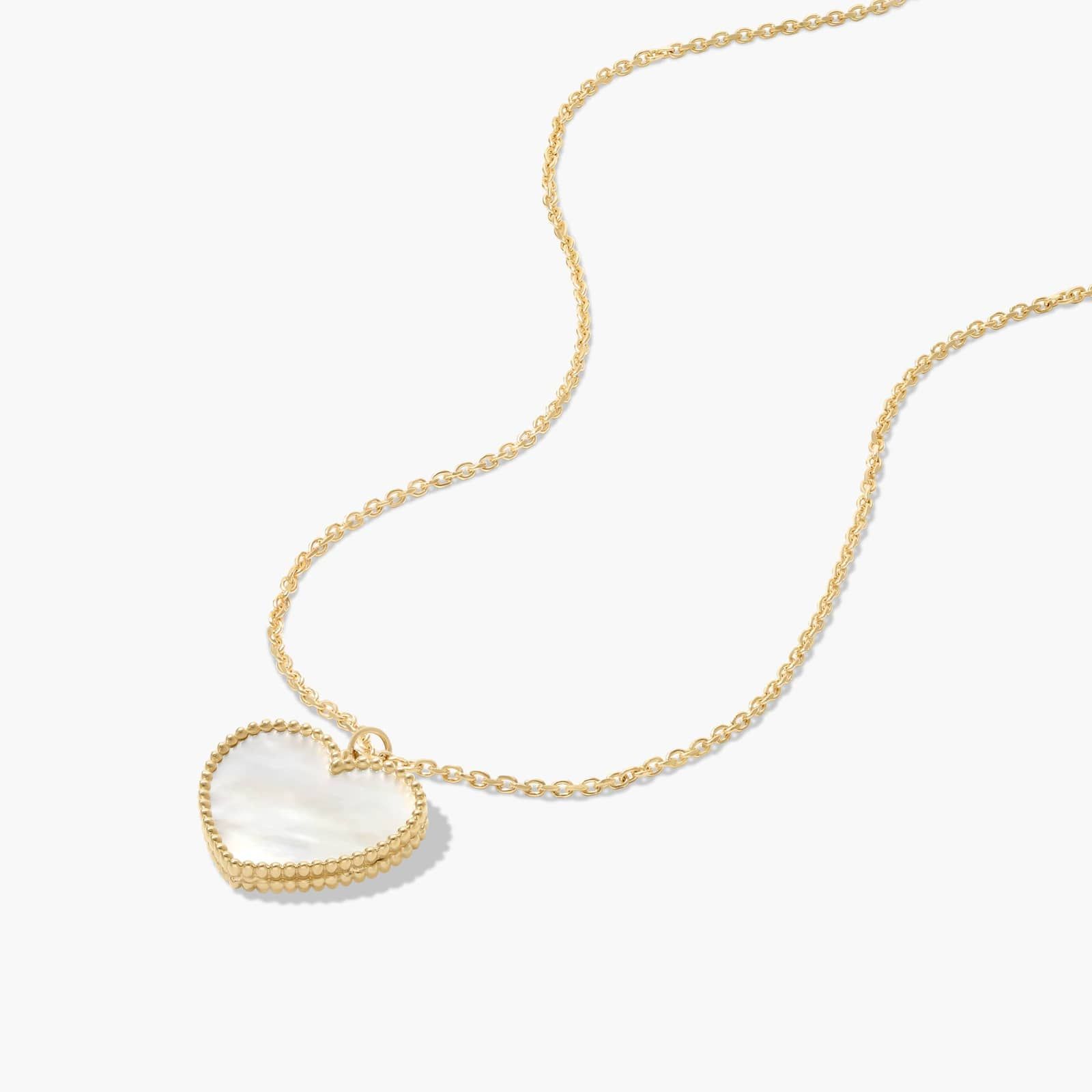 14K Yellow Gold Heart Shaped Mother of Pearl Pendant Necklace