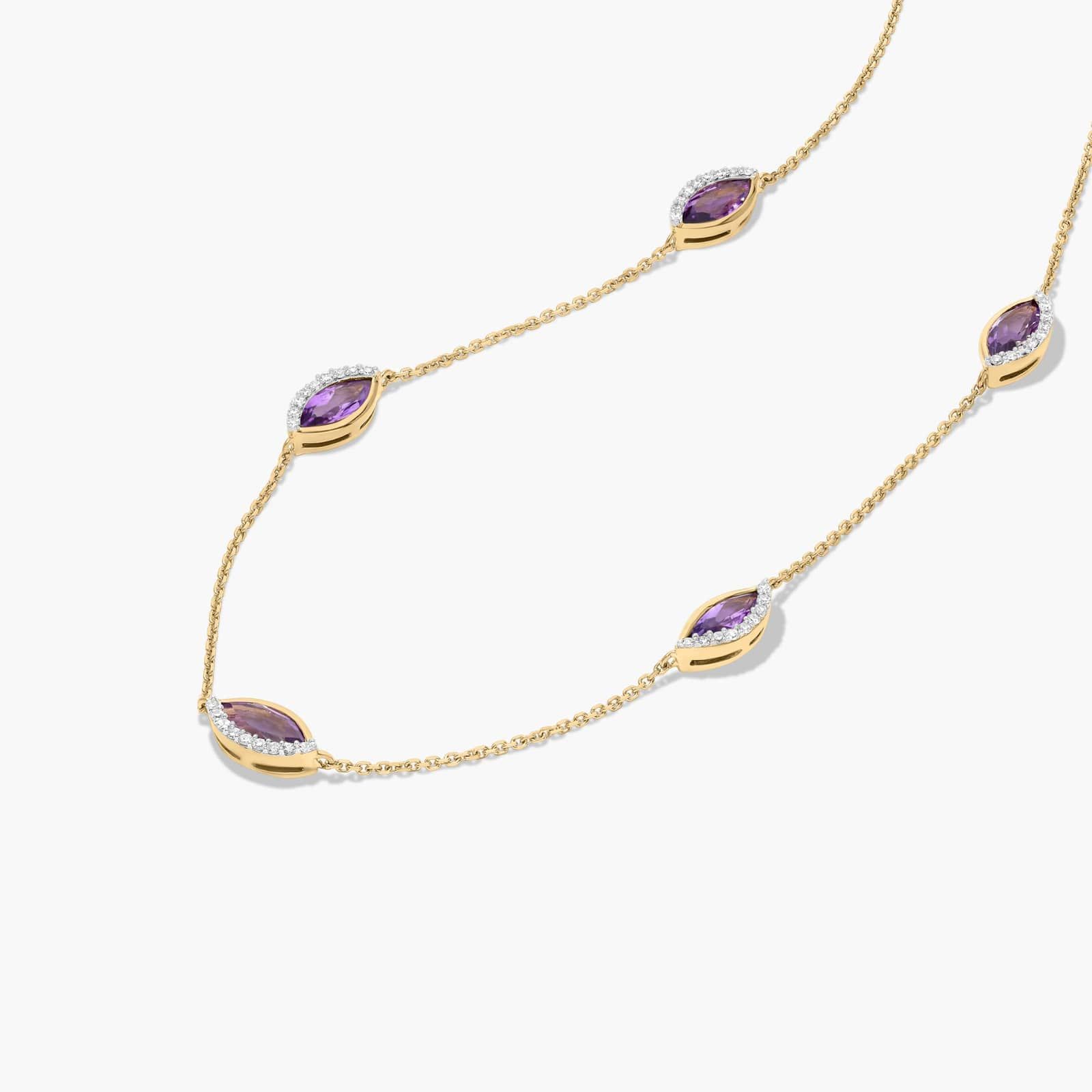 14K Yellow Gold Radiant Reflections Marquise Shaped Amethyst Station Necklace