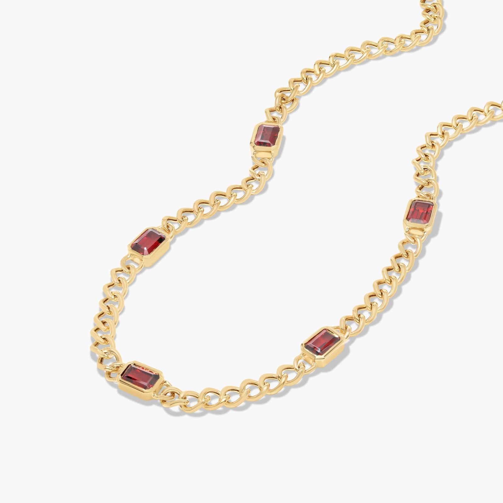 14K Yellow Gold Radiant Reflections Emerald Cut Garnet Curb Chain Necklace