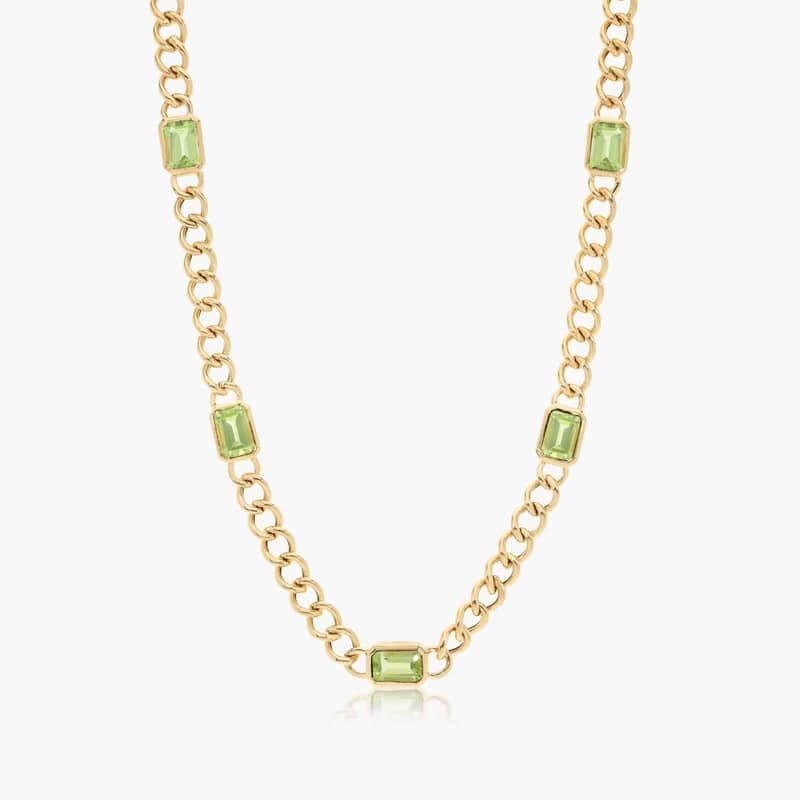 14K Yellow Gold Radiant Reflections Emerald Cut Peridot Curb Chain Necklace
