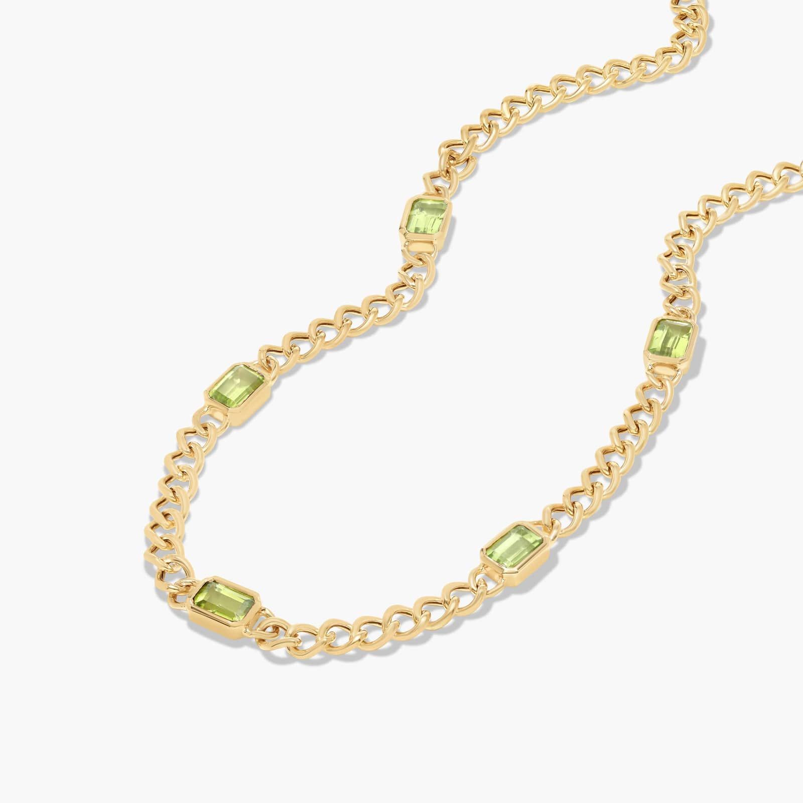 14K Yellow Gold Radiant Reflections Emerald Cut Peridot Curb Chain Necklace