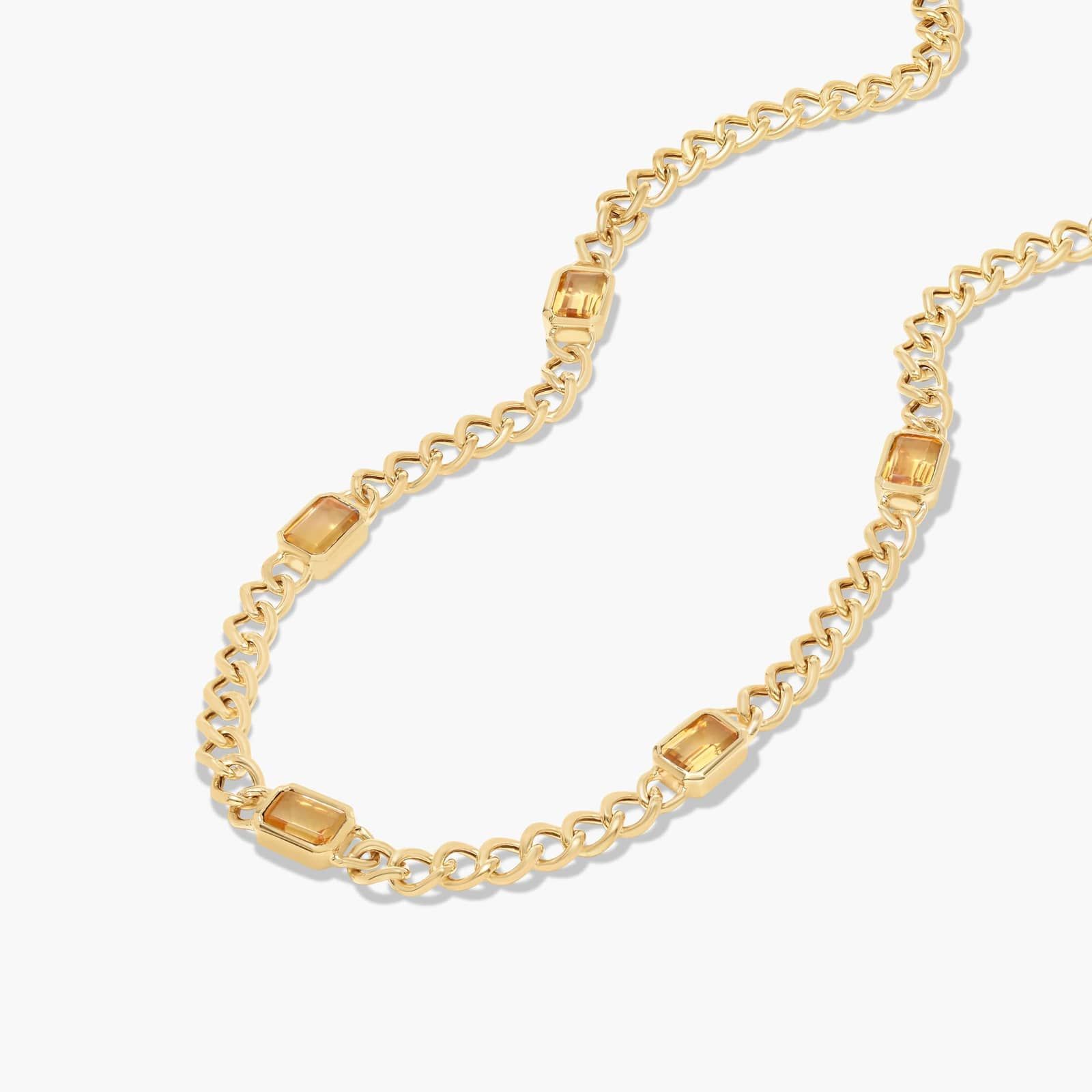 14K Yellow Gold Radiant Reflections Emerald Cut Citrine Curb Chain Necklace