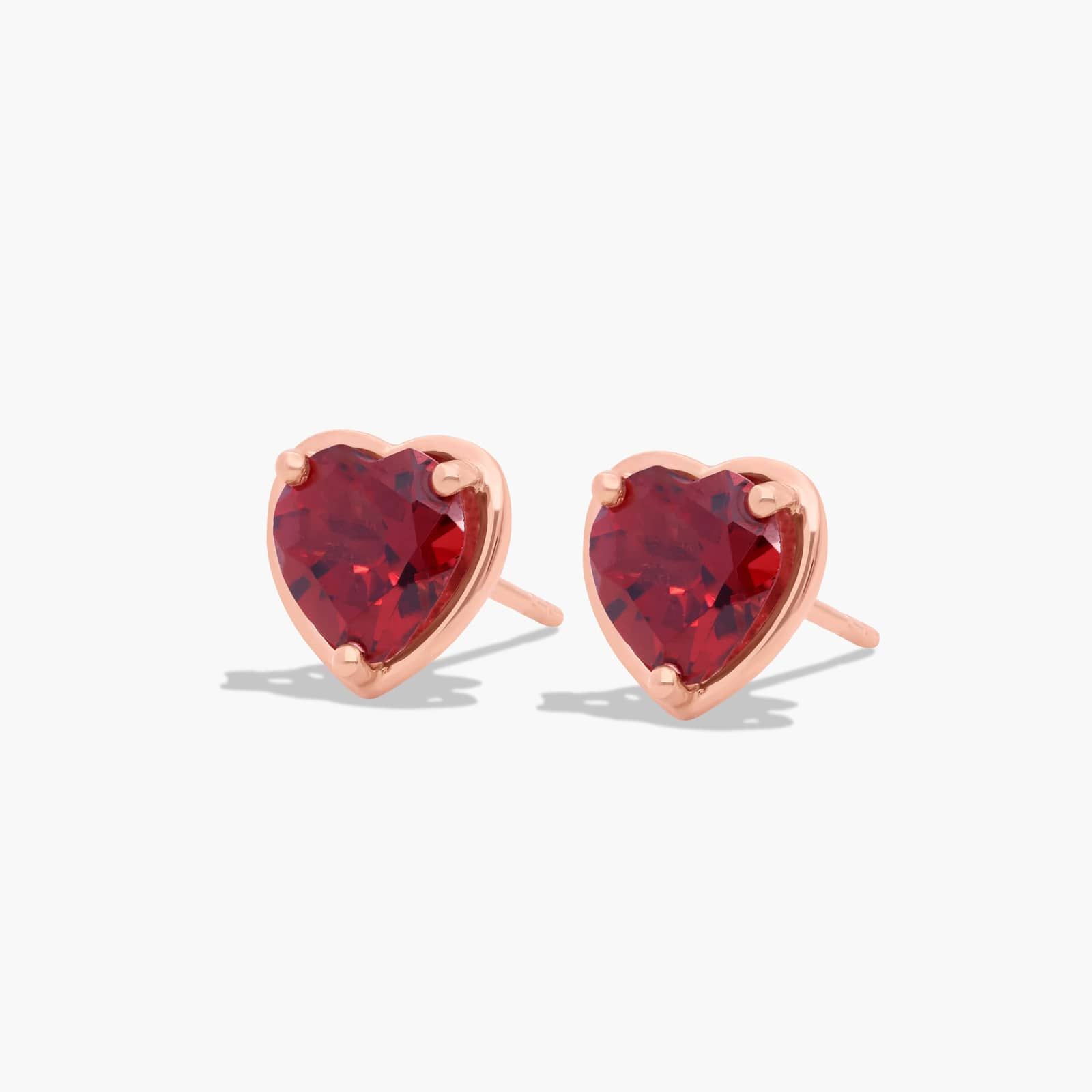 Radiant Reflections Heart Shape Garnet Stud Earrings In 14K Rose Gold