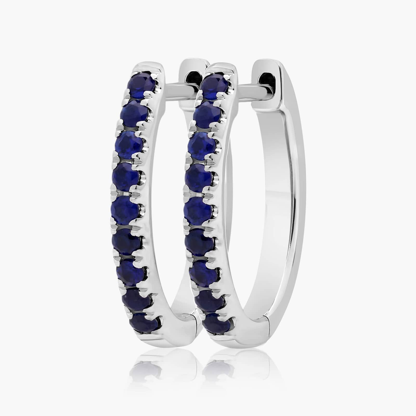 Sapphire Huggie Hoop Earrings In 14K White Gold