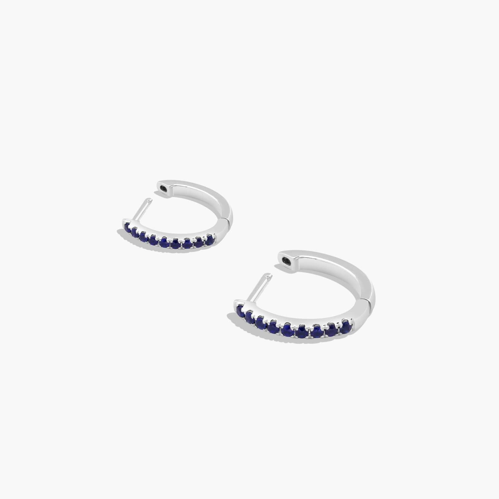 Sapphire Huggie Hoop Earrings In 14K White Gold