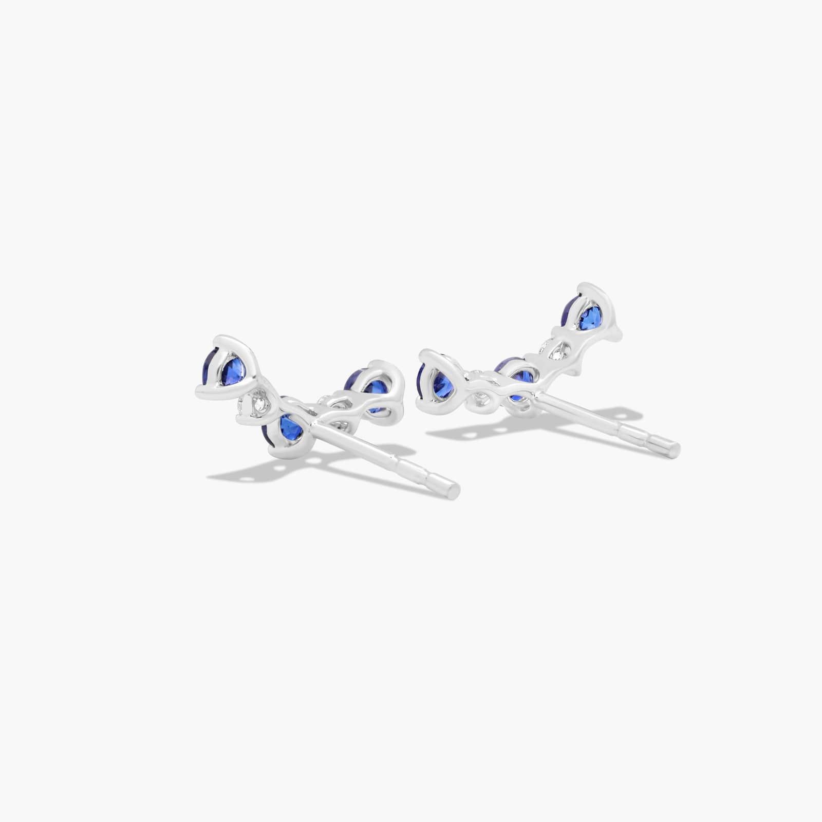 Diamond And Sapphire Climber Earrings In 14K White Gold