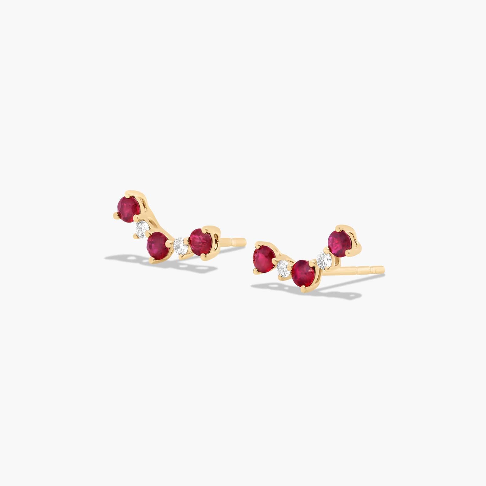 Diamond And Ruby Climber Earrings In 14K Yellow Gold