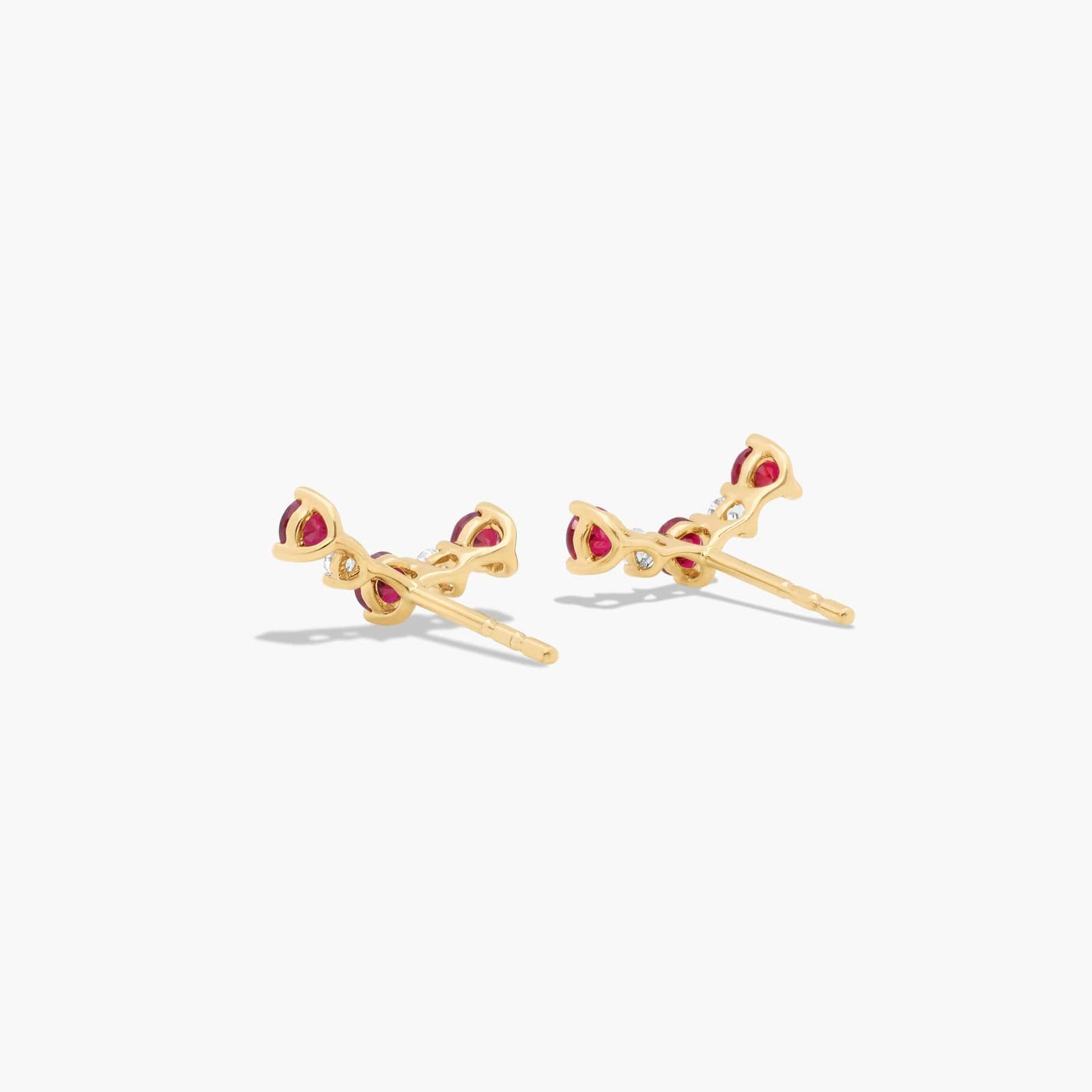 Diamond And Ruby Climber Earrings In 14K Yellow Gold