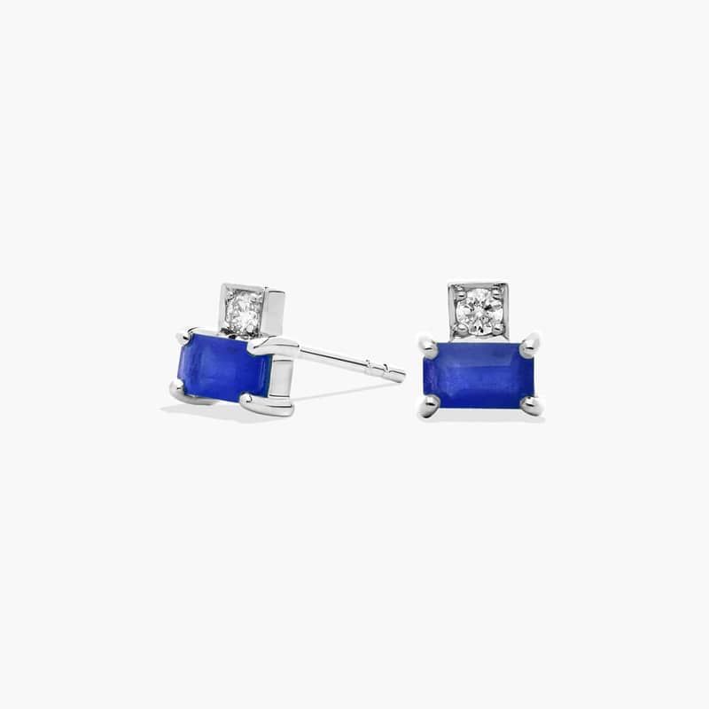 Sapphire and Diamond Stud Earrings in 14k White Gold