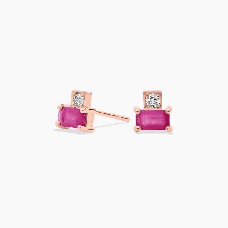 Pink Sapphire and Diamond Stud Earrings in 14k Rose Gold