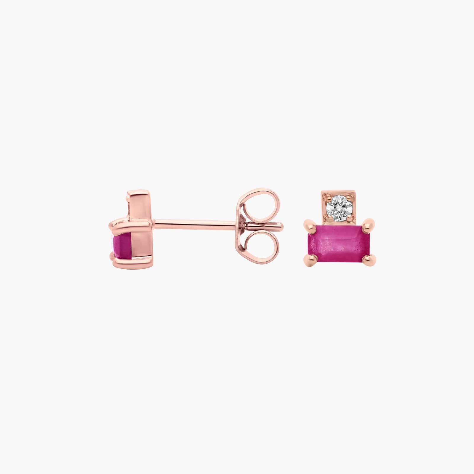 Pink Sapphire and Diamond Stud Earrings in 14k Rose Gold