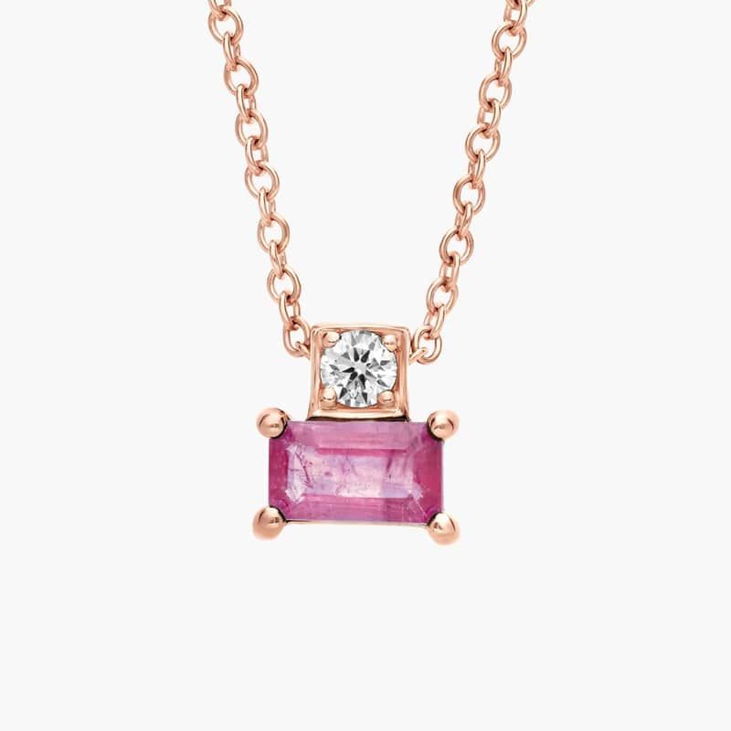 Pink Sapphire and Diamond Solitaire Pendant in 14k Rose Gold