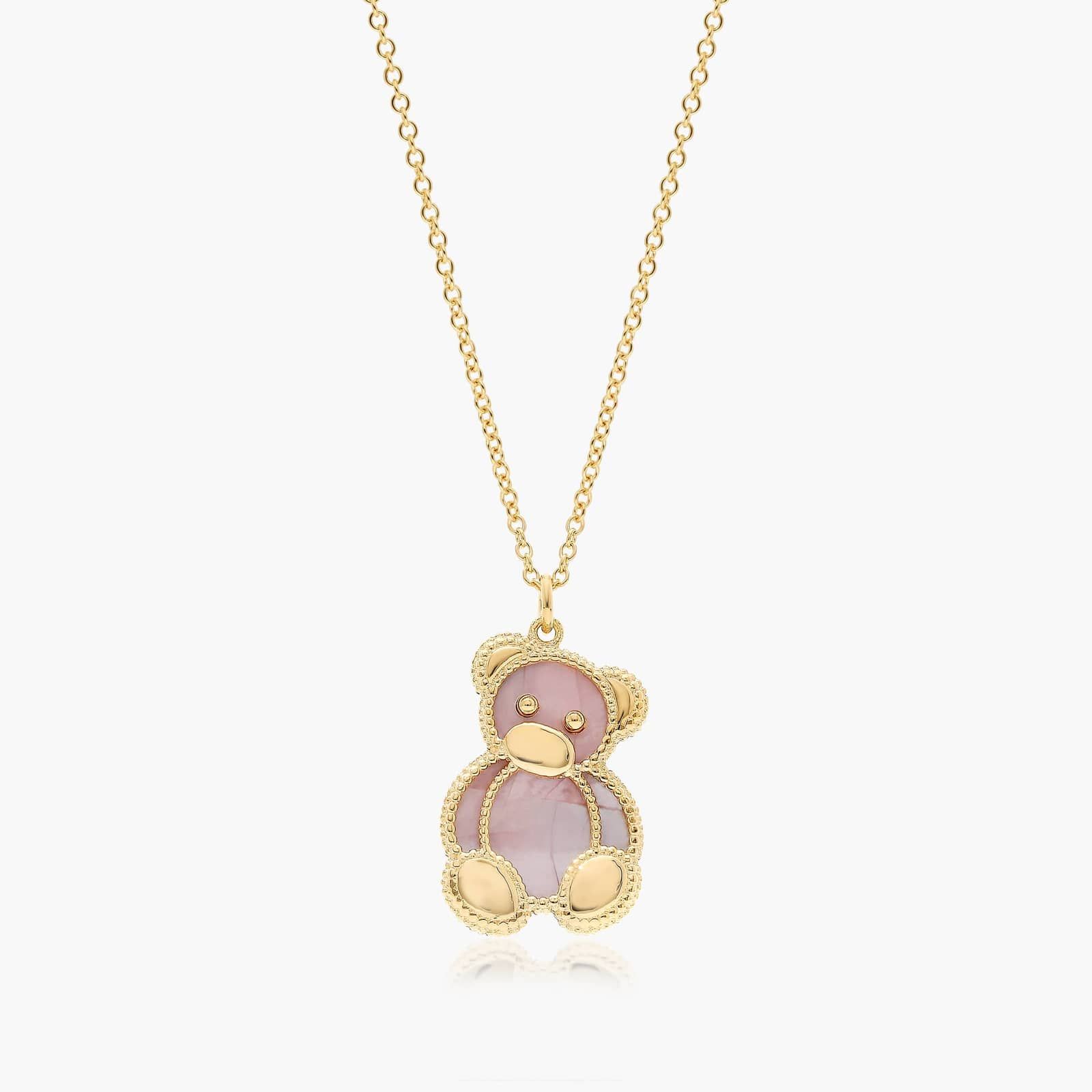 14K Yellow Gold Reversible Teddy Bear Mother of Pearl Pendant