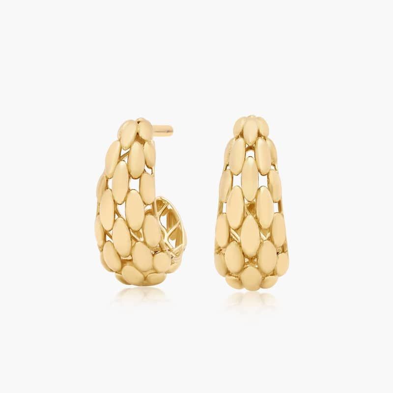 Golden Hour Textured J-Hoop Earrings In 14K Yellow Gold