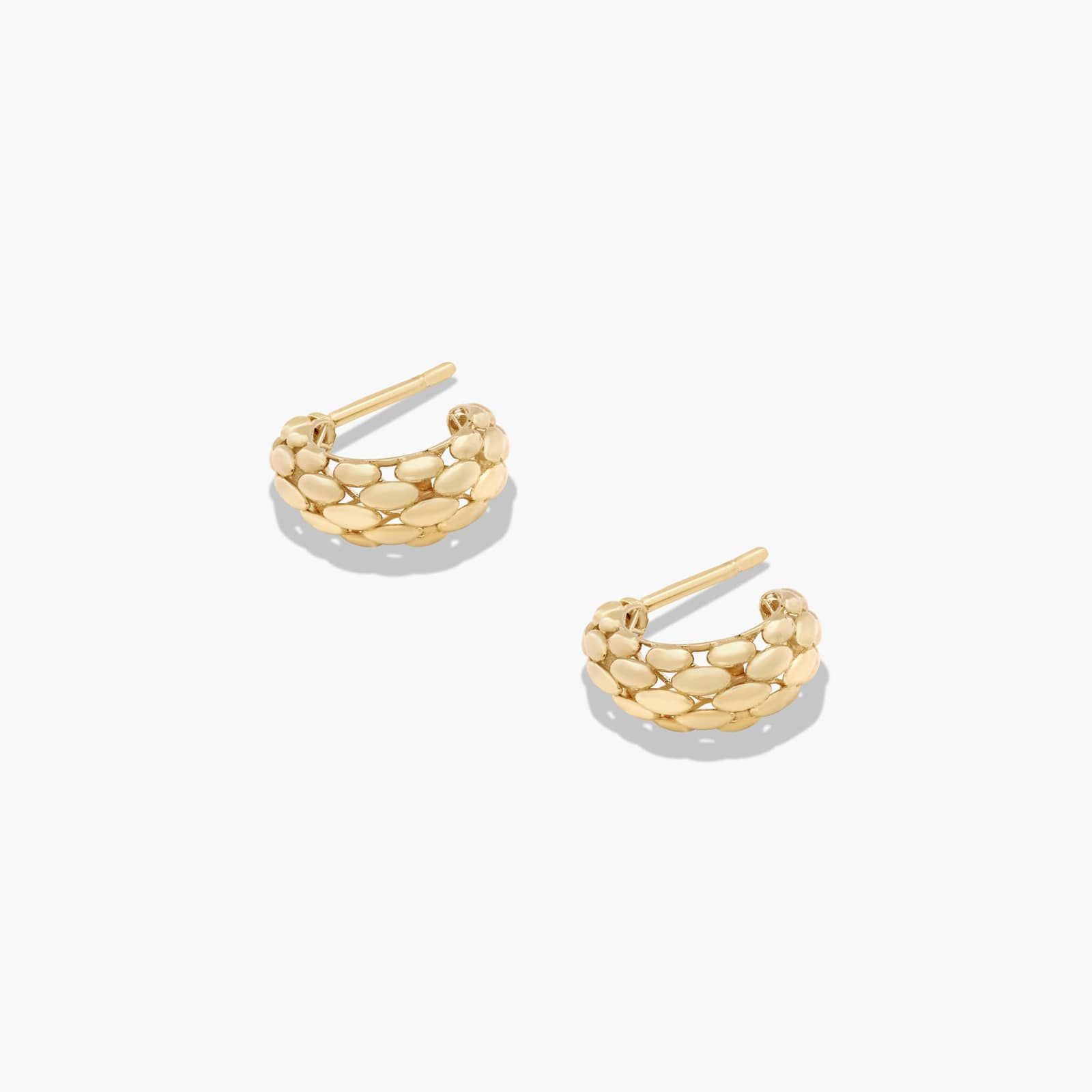 Golden Hour Textured J-Hoop Earrings In 14K Yellow Gold