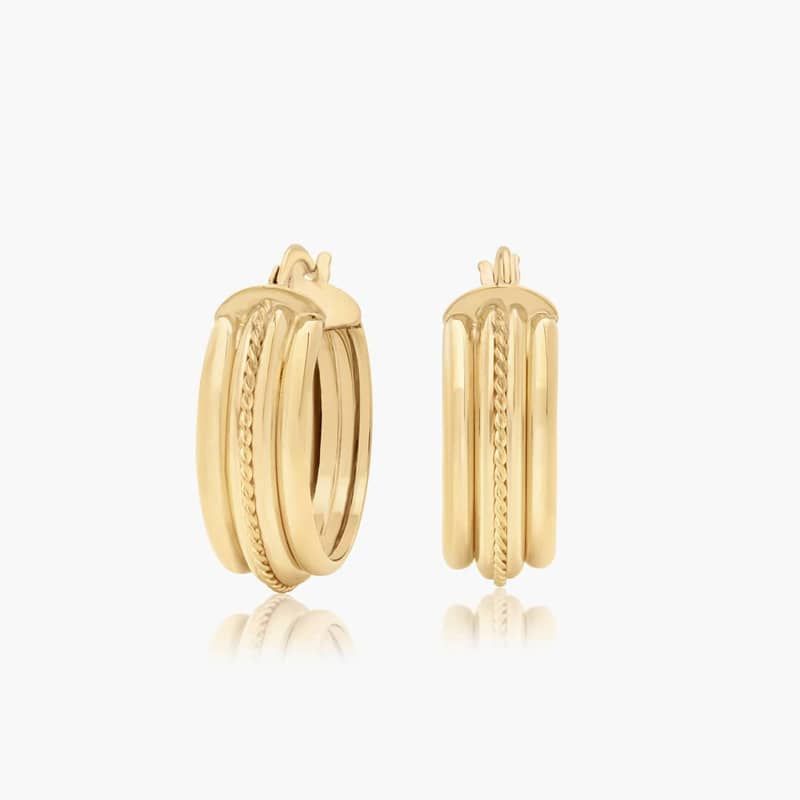 Golden Hour Textured Round Hoop Earrings In 14K Yellow Gold