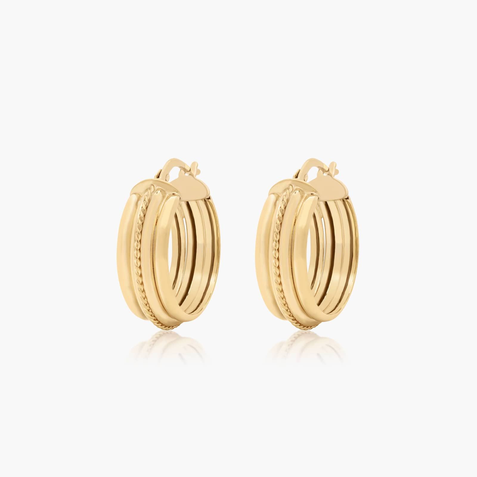 Golden Hour Textured Round Hoop Earrings In 14K Yellow Gold