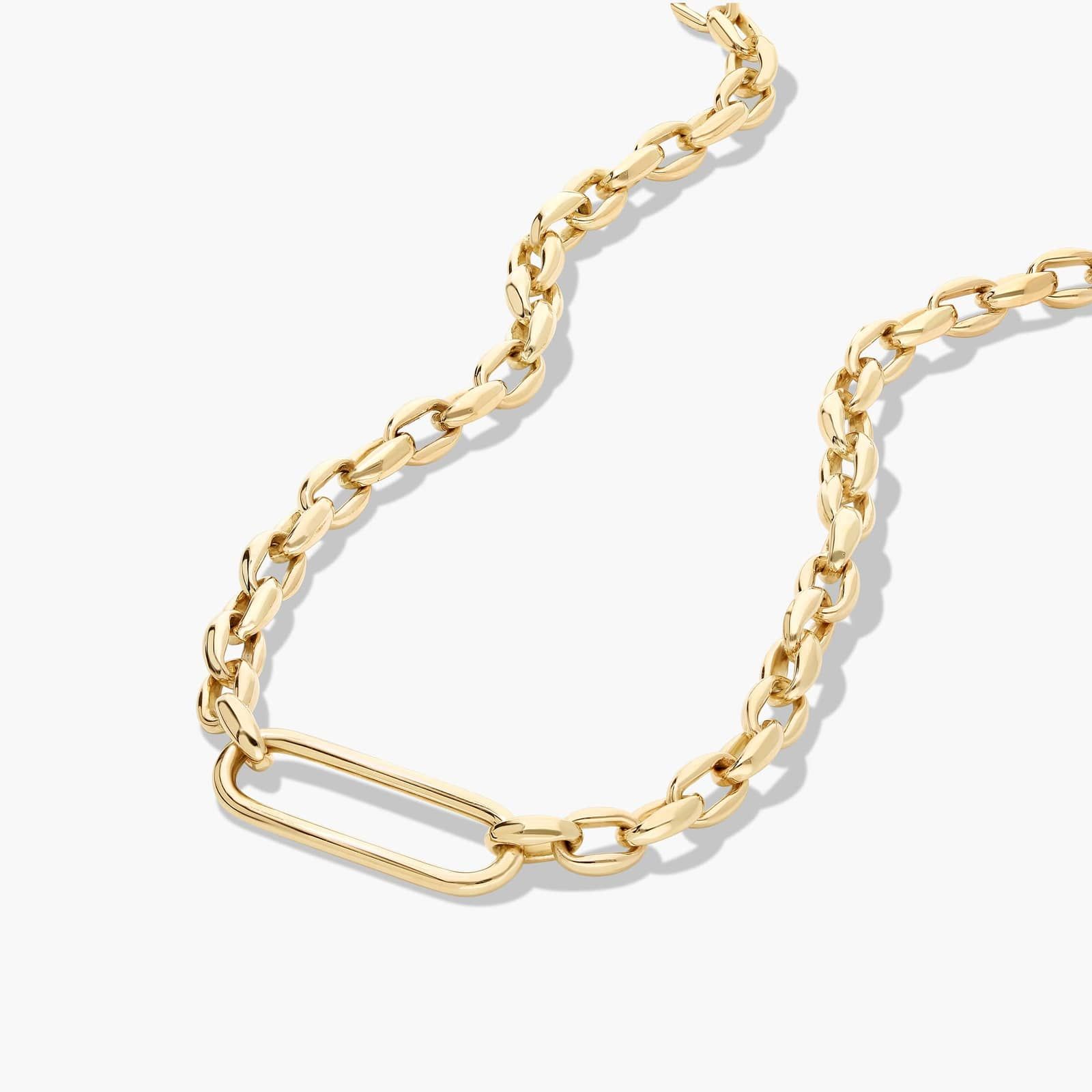 14K Yellow Gold Golden Hour Fancy Elongated Oval Link Paperclip Necklace