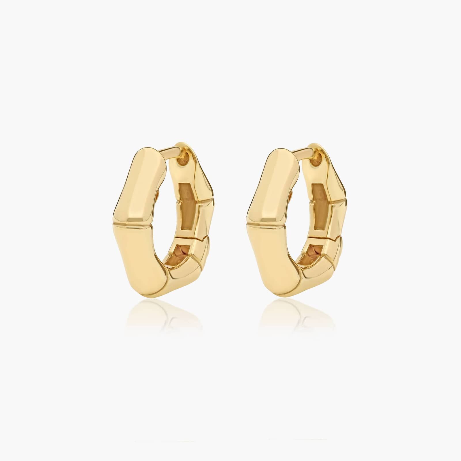 Golden Hour Bamboo Huggie Hoop Earrings In 14K Yellow Gold