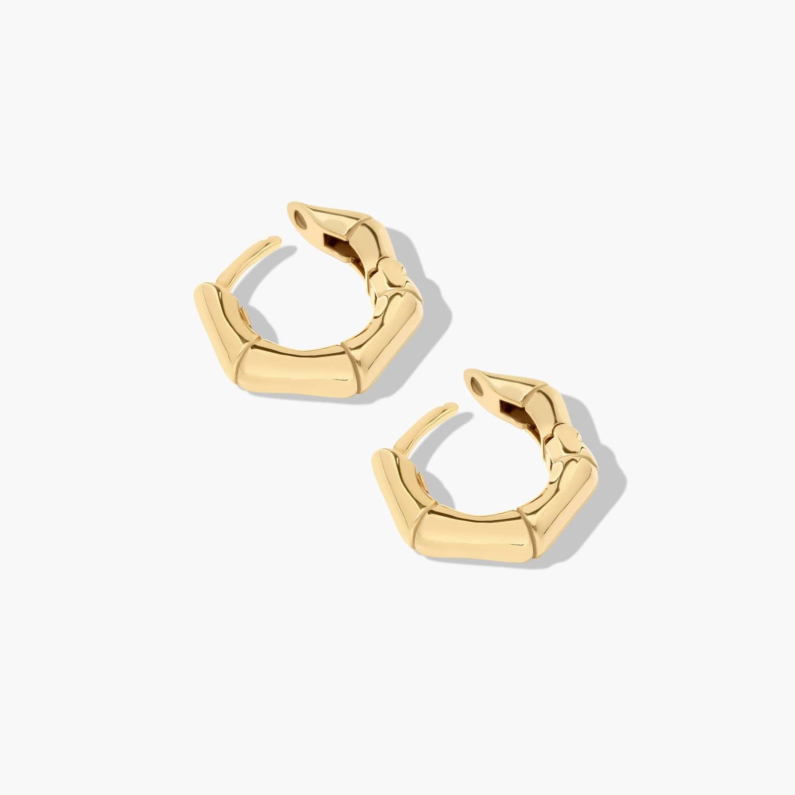 Golden Hour Bamboo Huggie Hoop Earrings In 14K Yellow Gold