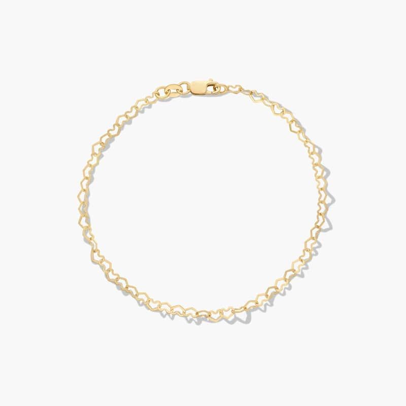 14K Yellow Gold Heart Link Gold Bracelet