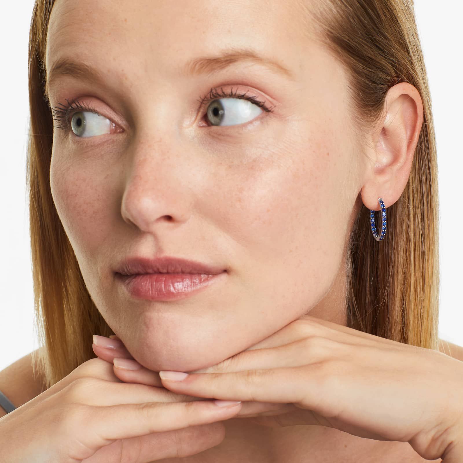 Sapphire Trellis Inside Out Oval Hoop Earrings In 14K White Gold