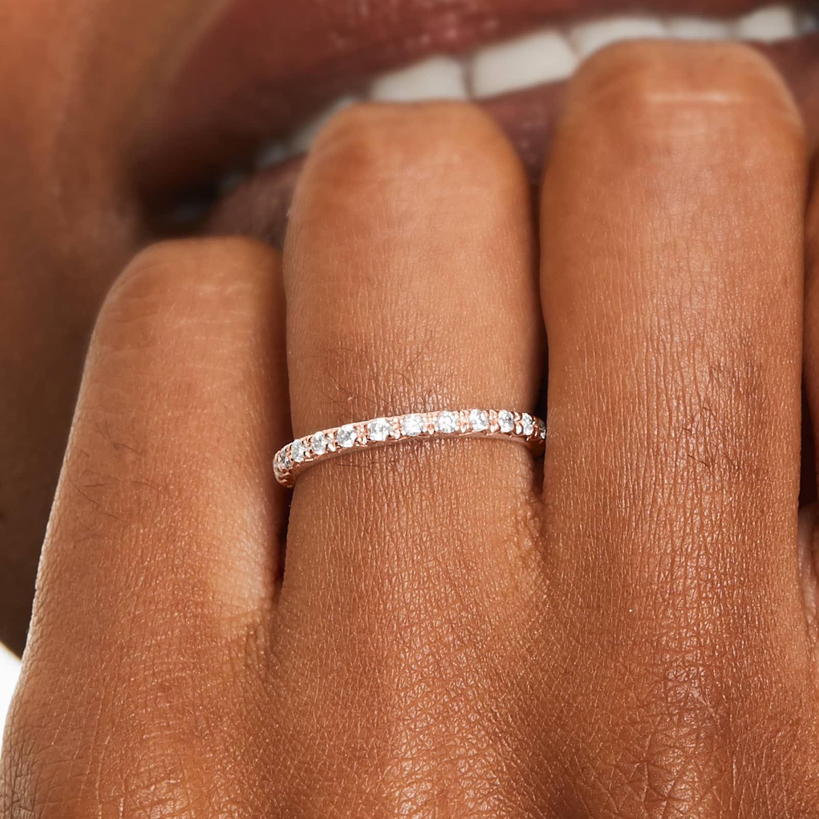 Rounded French Cut Pavé Diamond Wedding Ring In 14K Rose Gold (1.60mm)